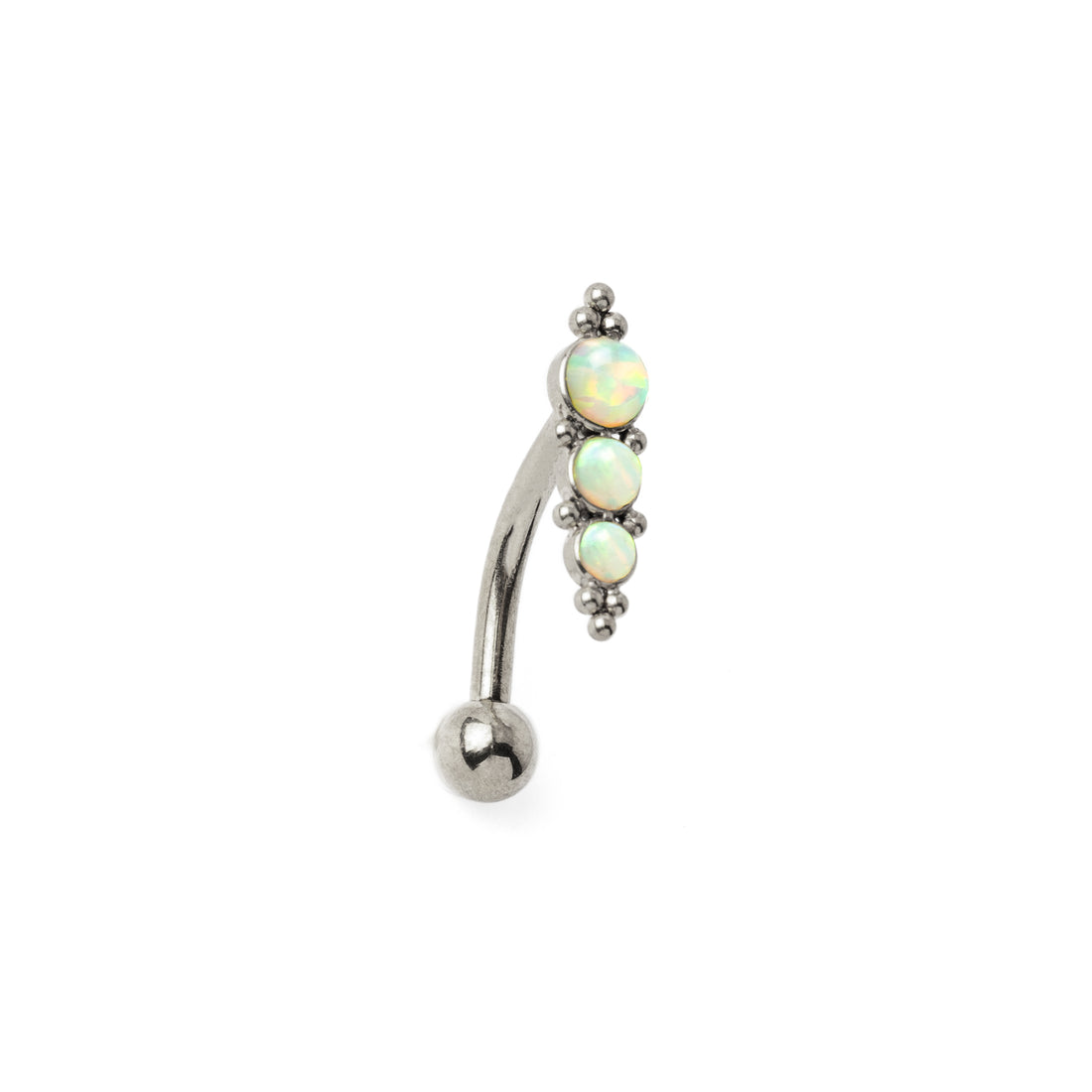 Deva Navel Piercing with White Opal left side view