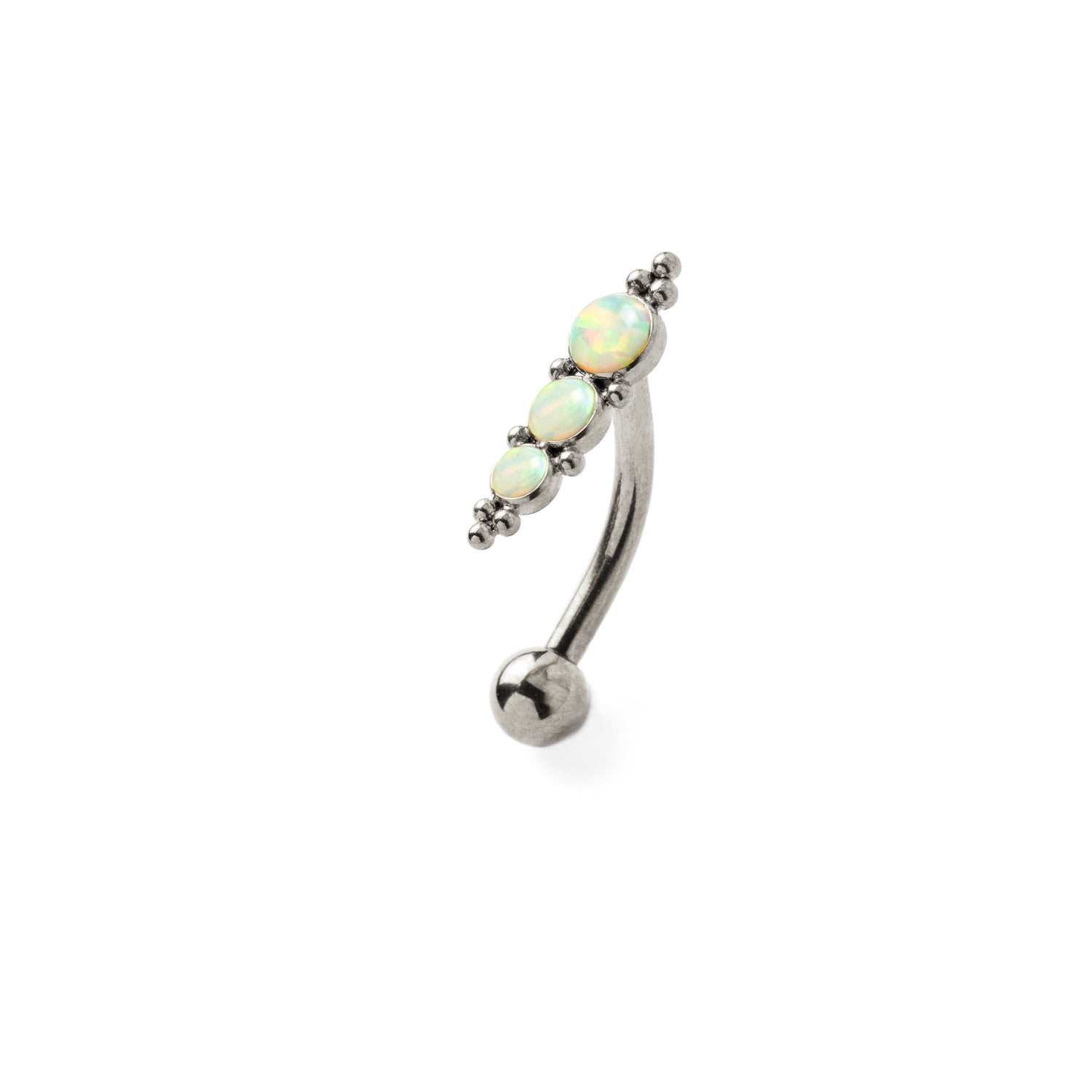 Deva Navel Piercing with White Opal right side view