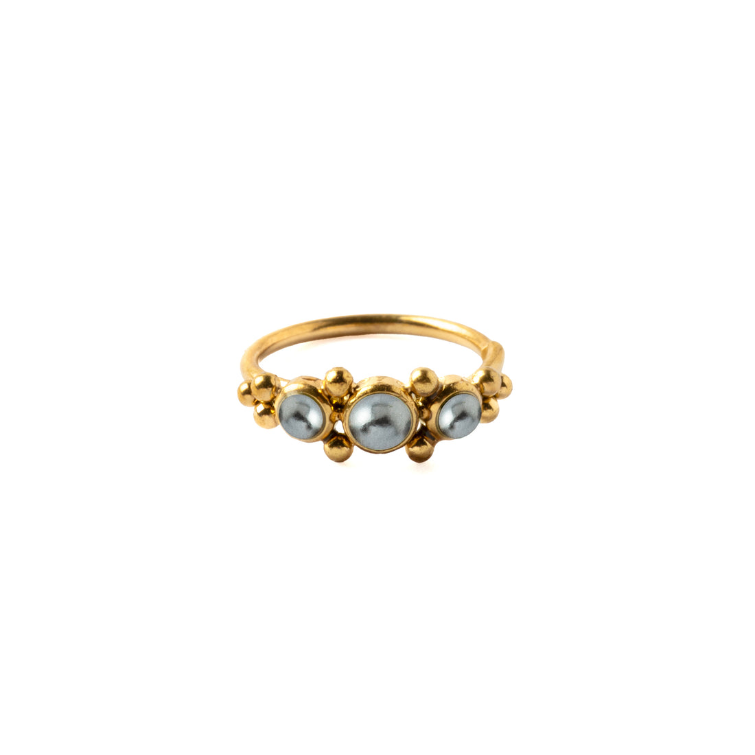 0.8mm (20g) Deva Golden Nose Ring with Pearls frontal view