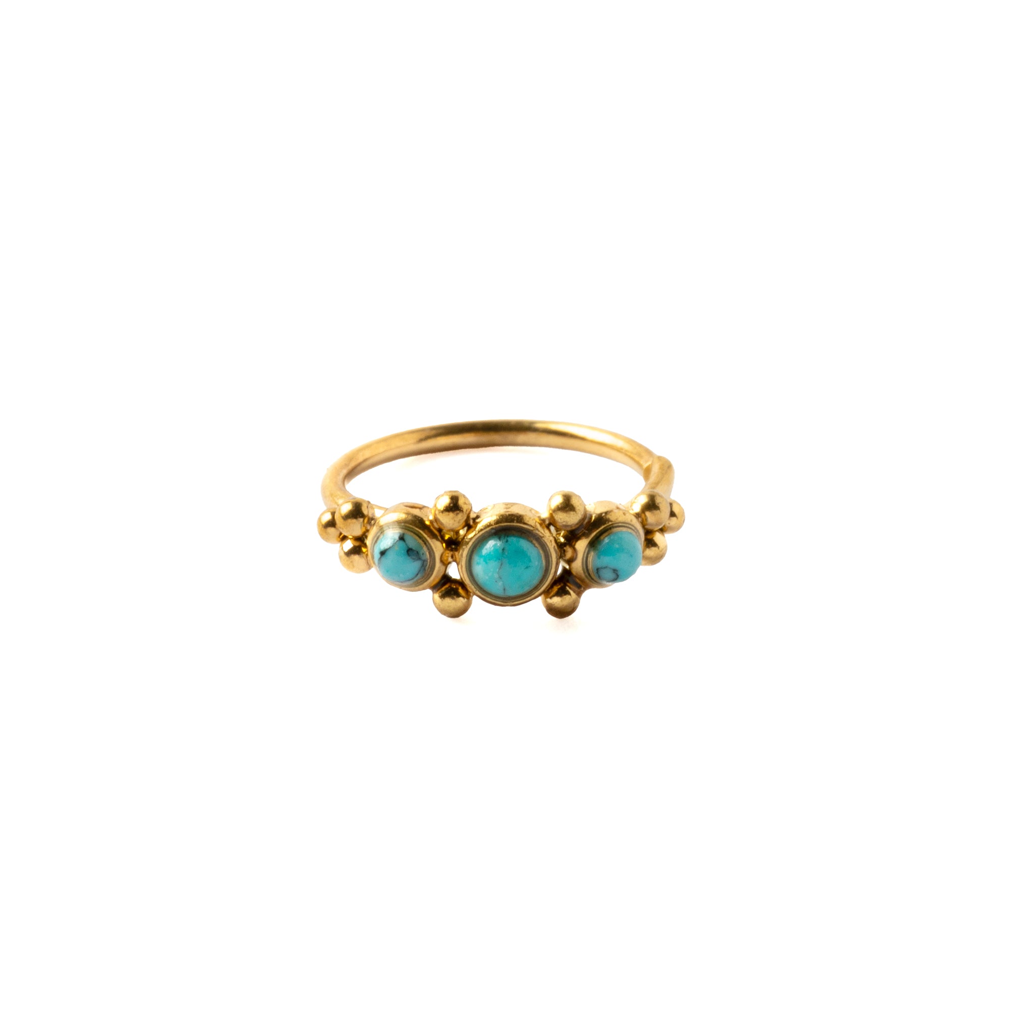 0.8mm (20g) Deva Golden Nose Ring with Turquoise frontal view