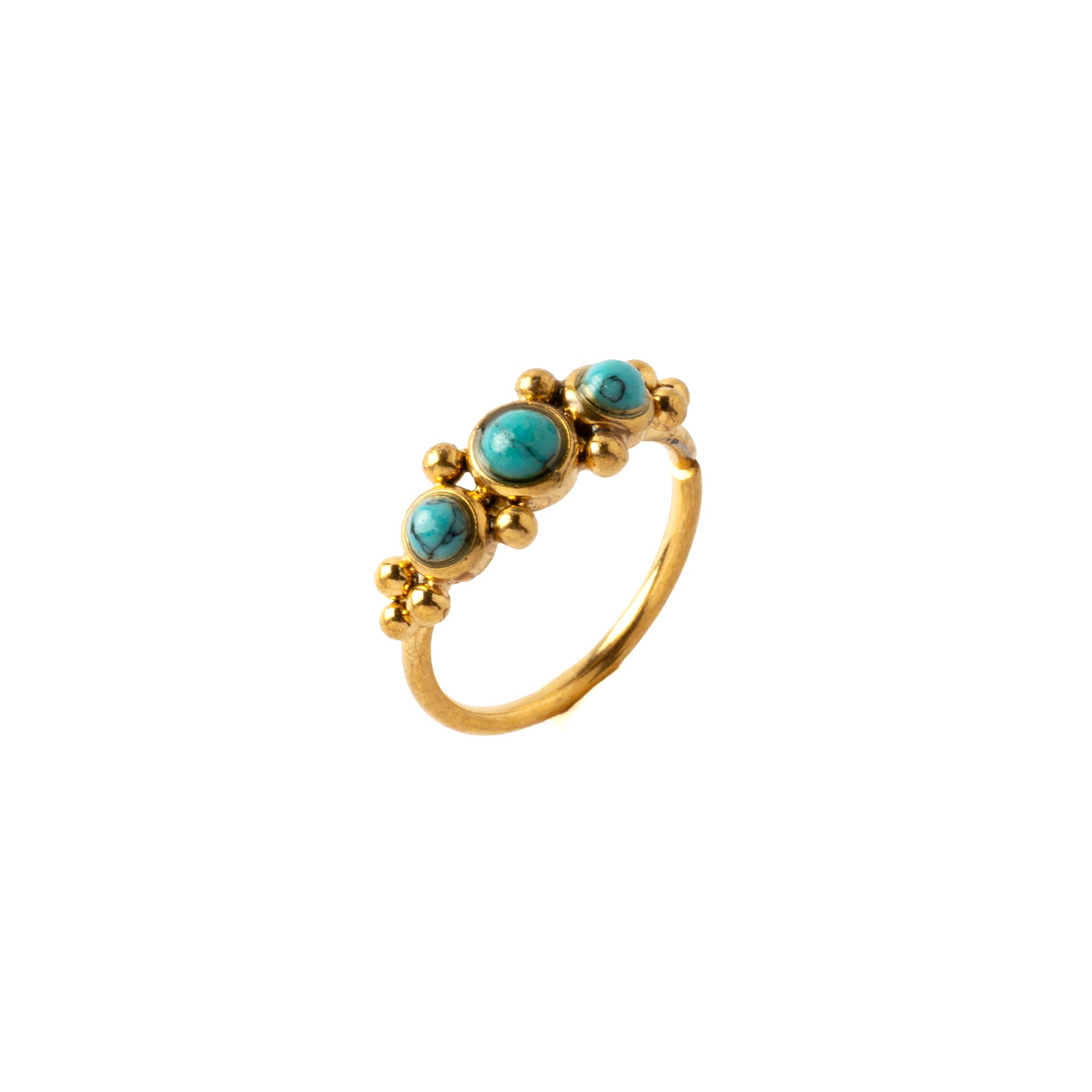 0.8mm (20g) Deva Golden Nose Ring with Turquoise right side view