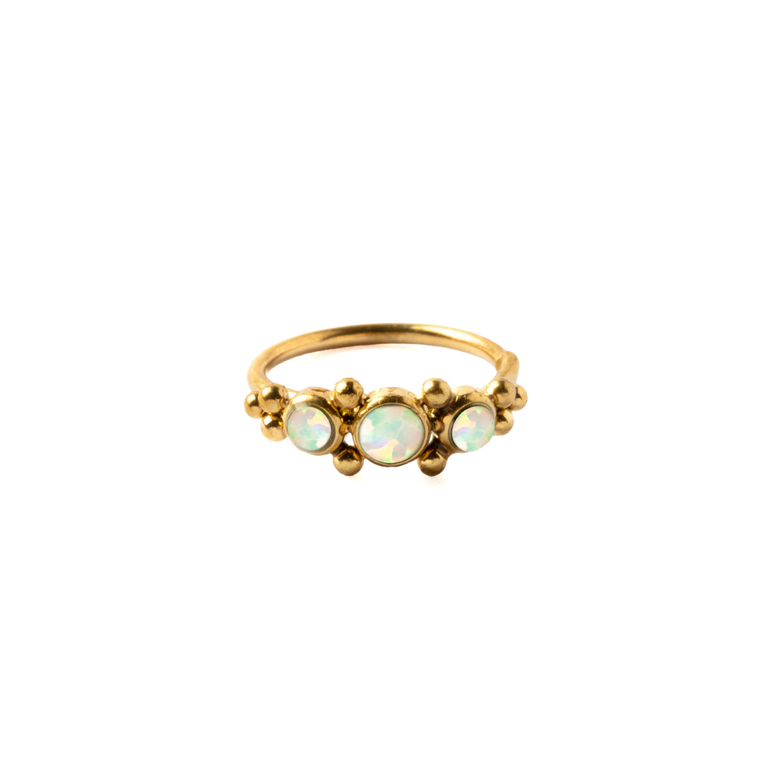 0.8mm (20g) Deva Golden Nose Ring with Opals frontal view