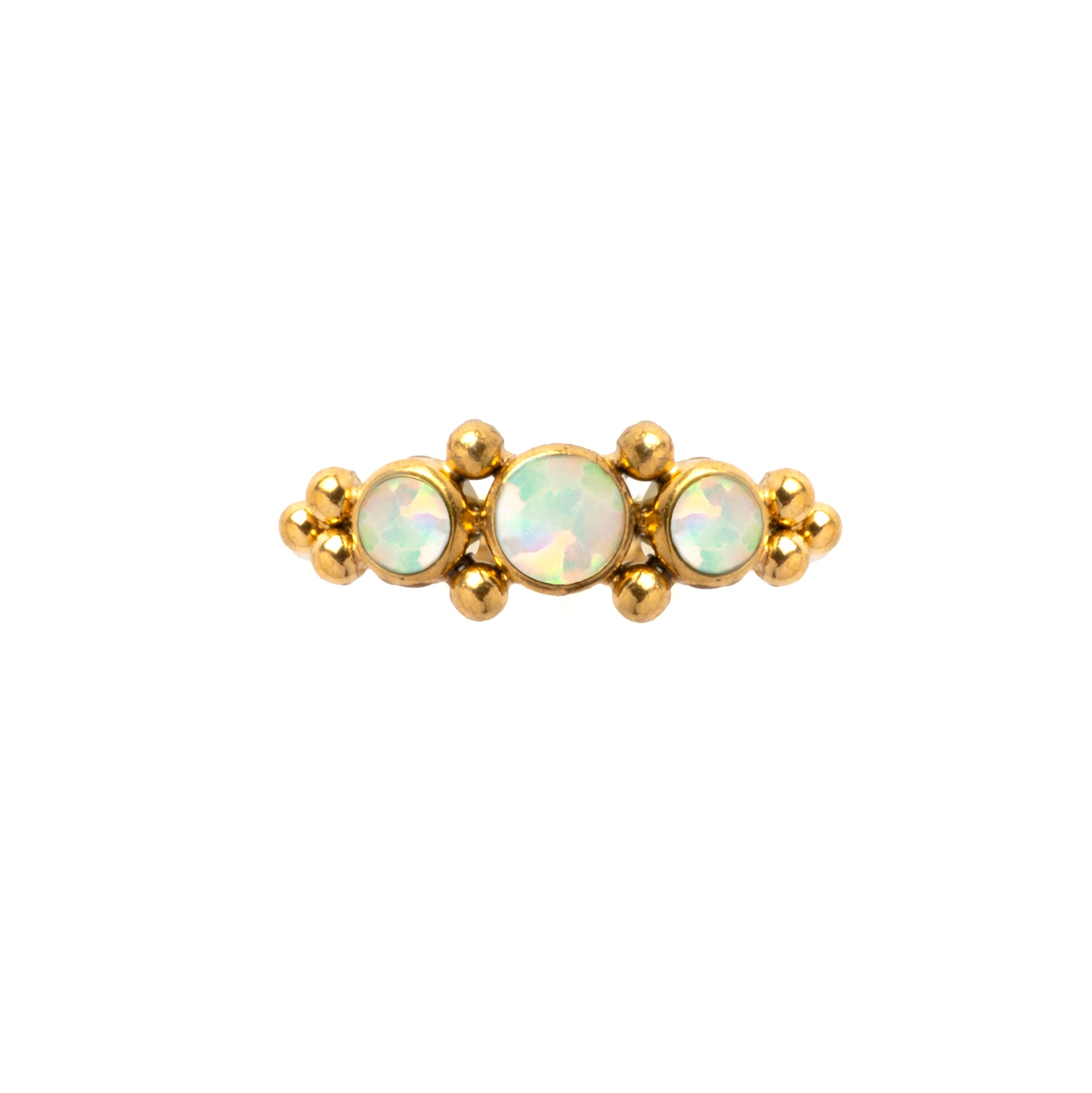 0.8mm (20g) Deva Golden Nose Ring with Opals frontal view