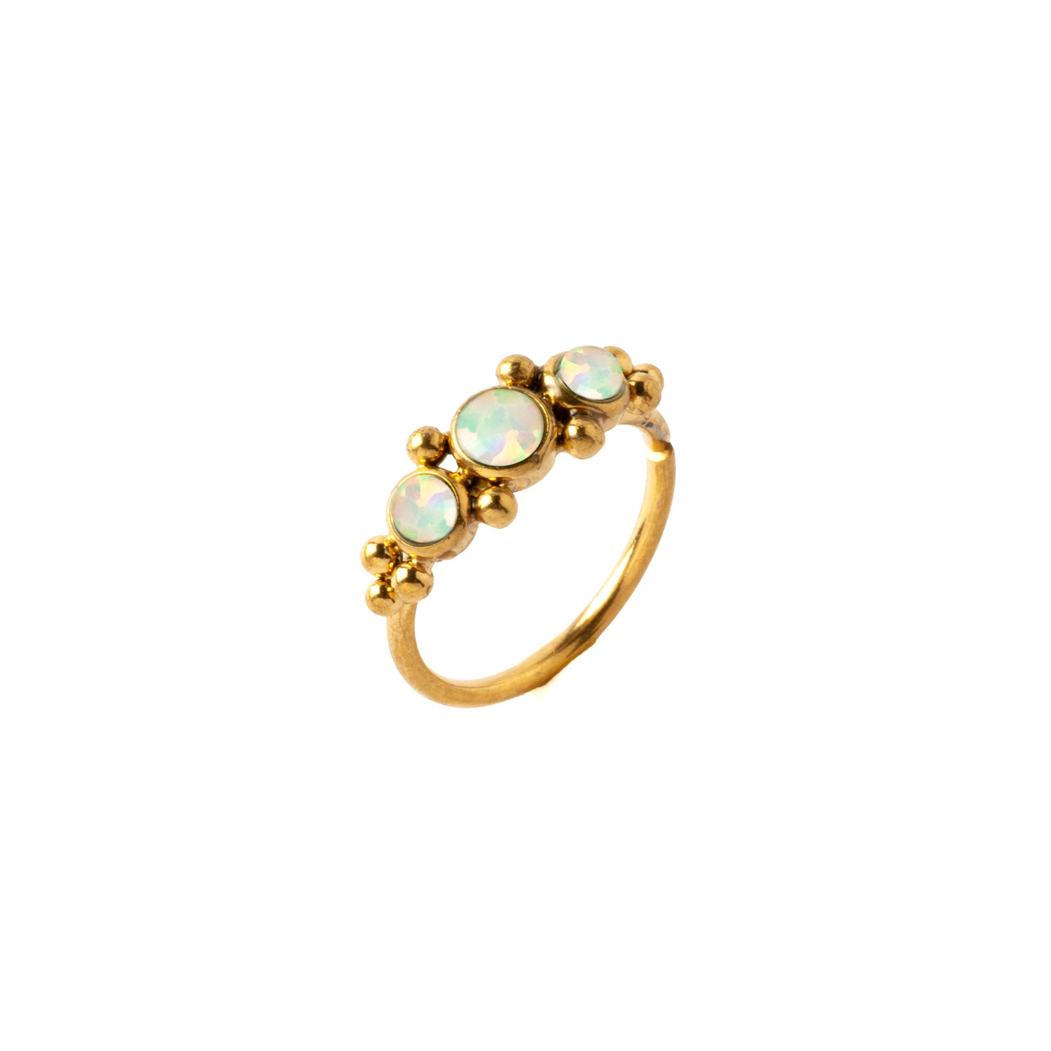 0.8mm (20g) Deva Golden Nose Ring with Opals right side view