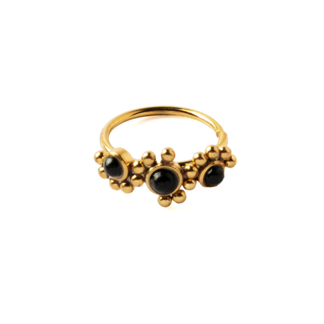 Devina Golden Nose Ring with Black Onyx frontal view