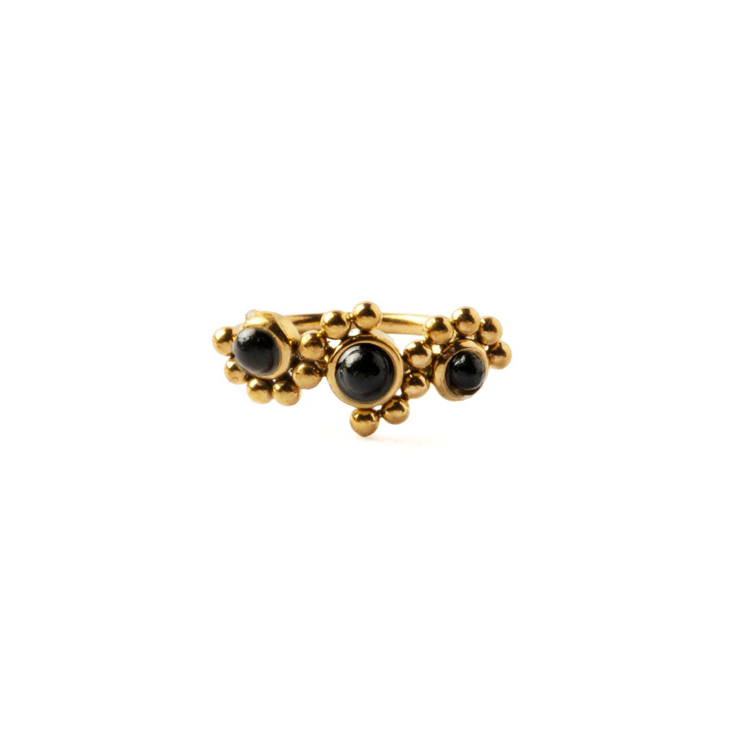Devina Golden Nose Ring with Black Onyx frontal view