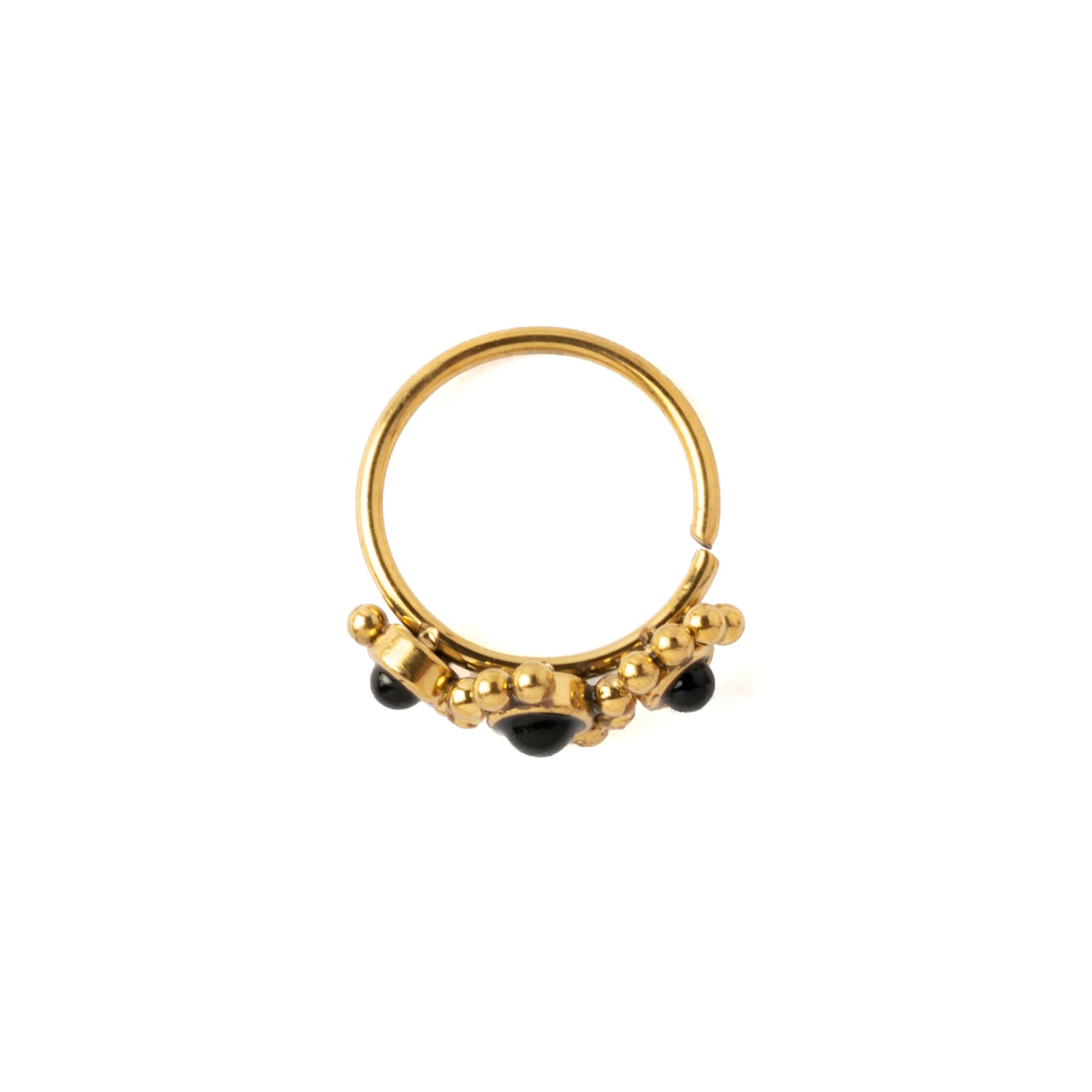 Devina Golden Nose Ring with Black Onyx side view