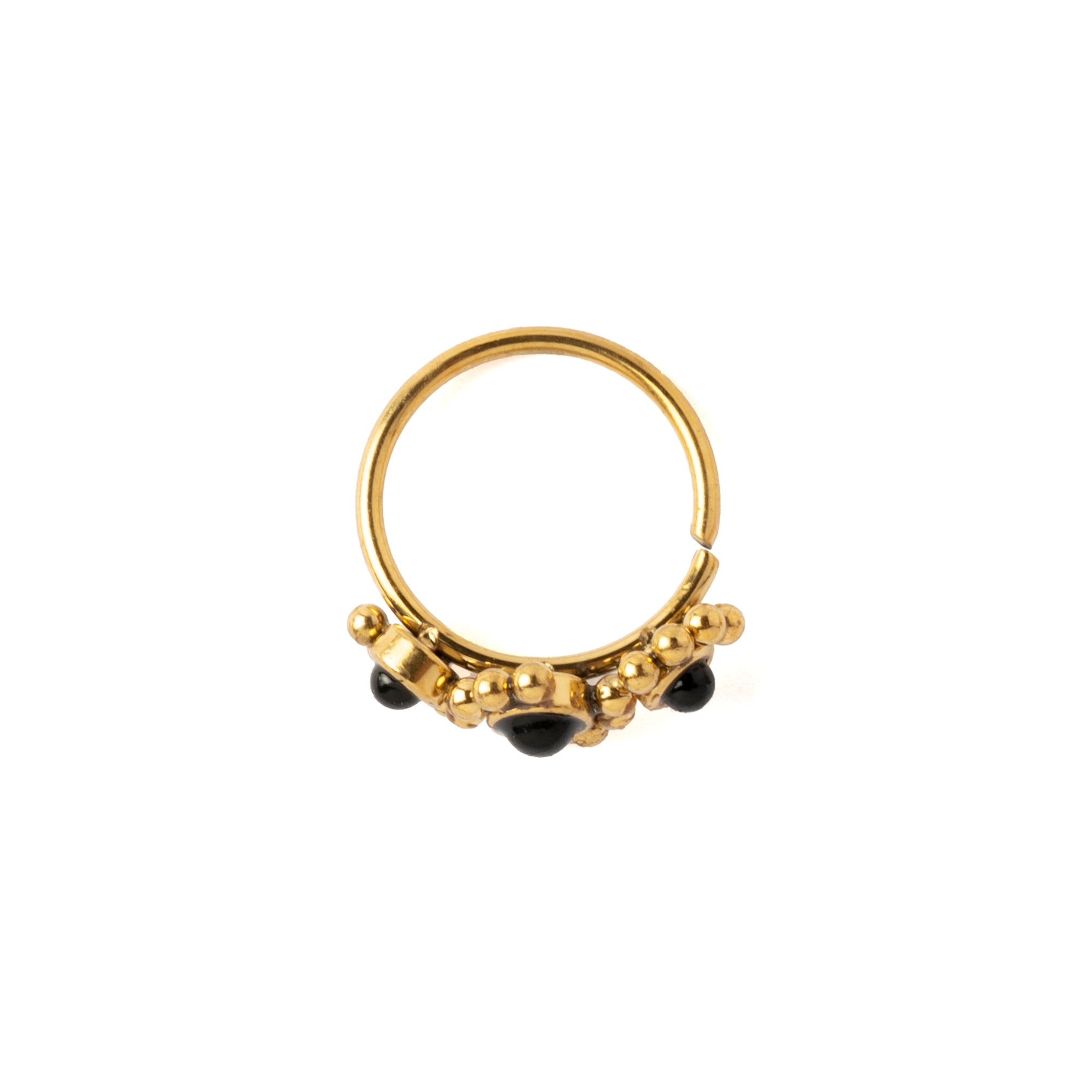 Devina Golden Nose Ring with Black Onyx side view