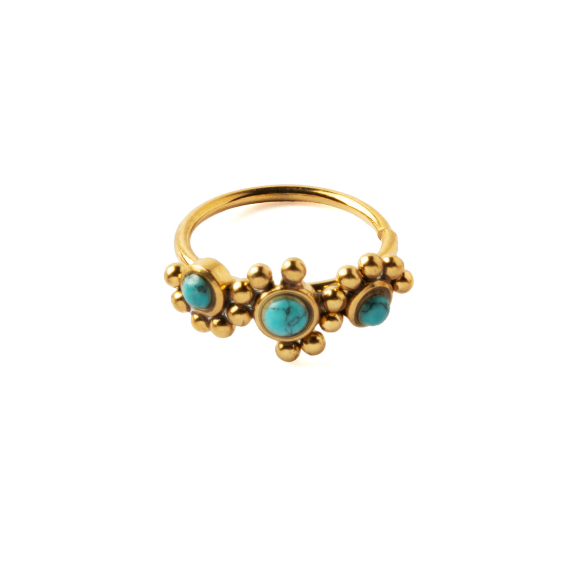 Devina Golden Nose Ring with Turquoise frontal view