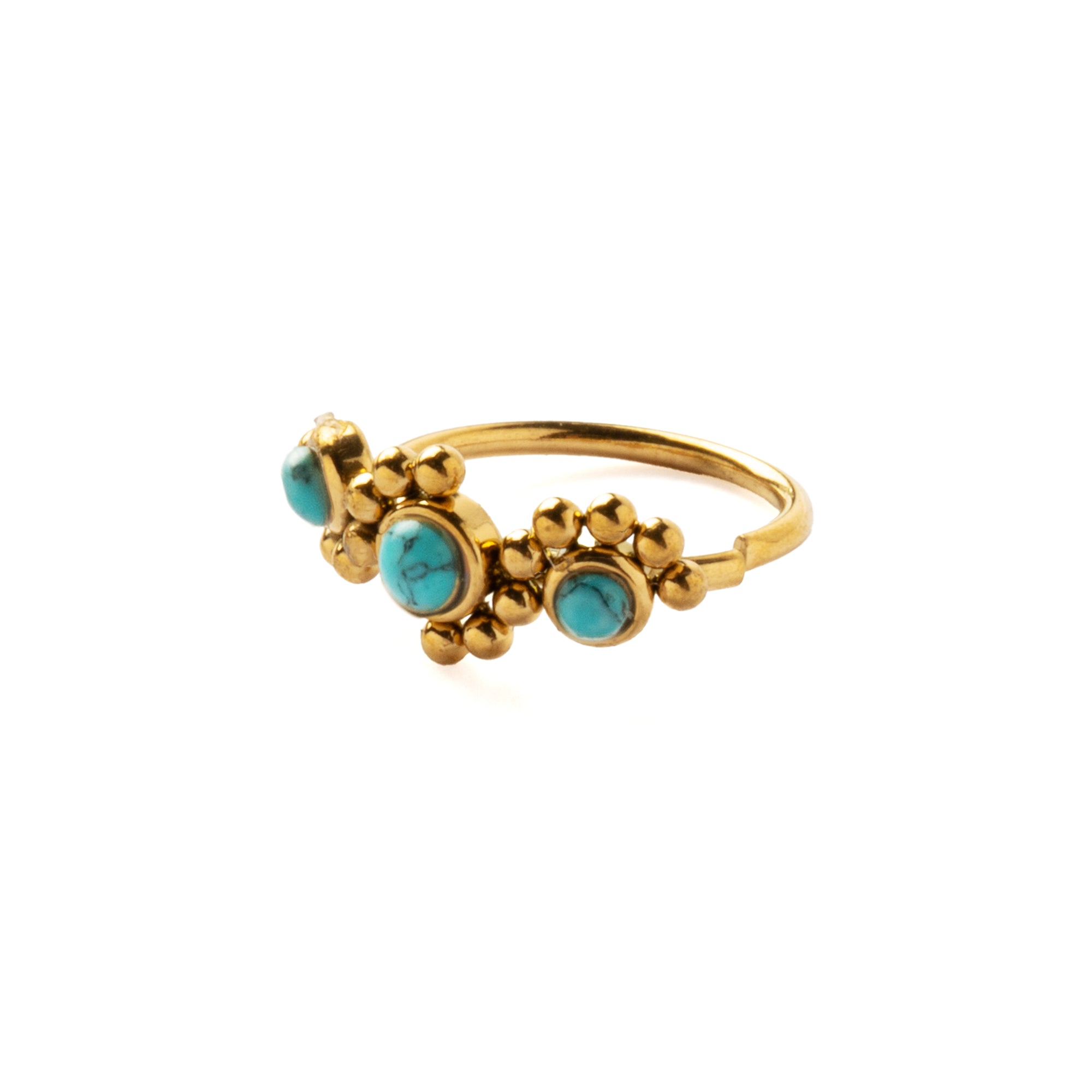 Devina Golden Nose Ring with Turquoise left side view