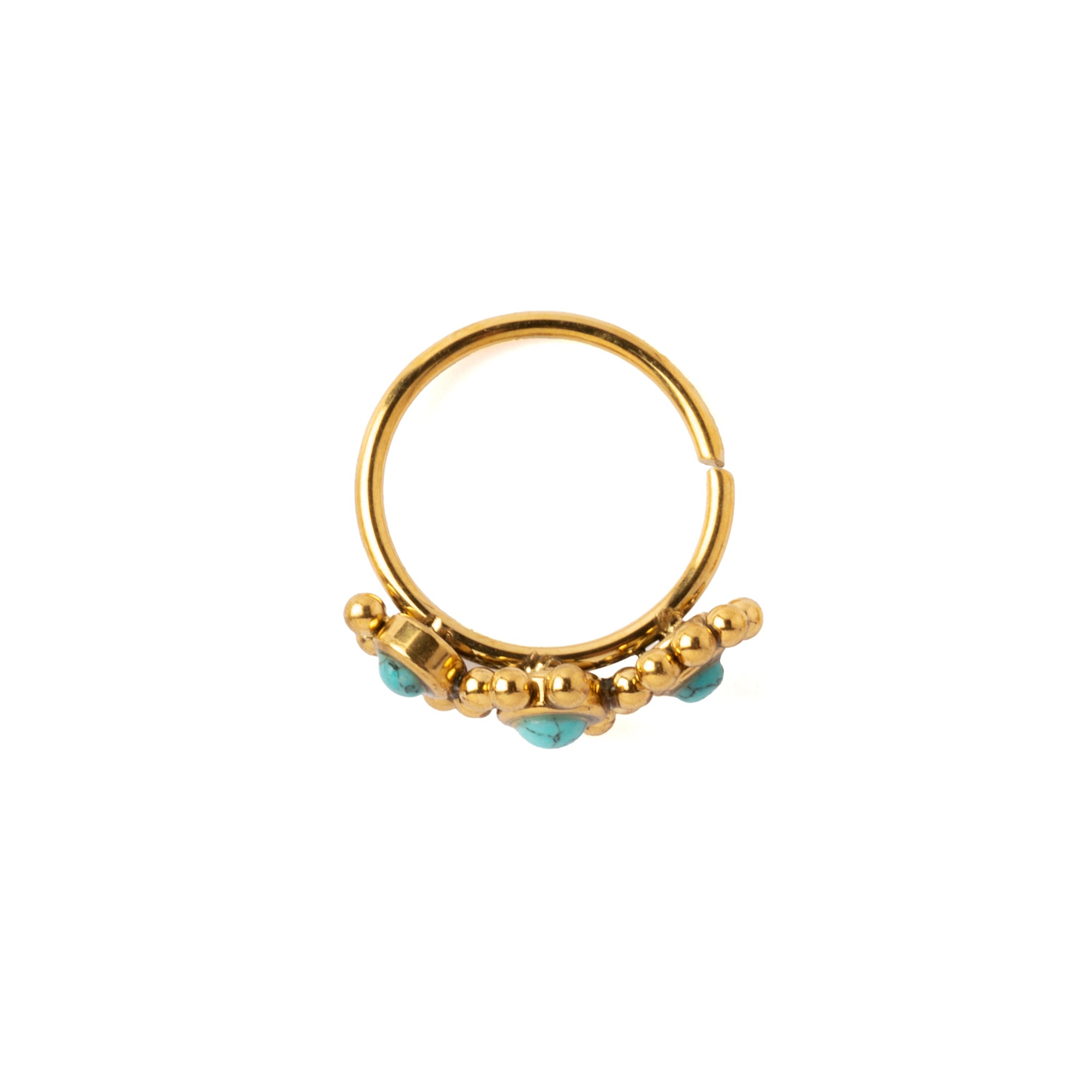 Devina Golden Nose Ring with Turquoise side view
