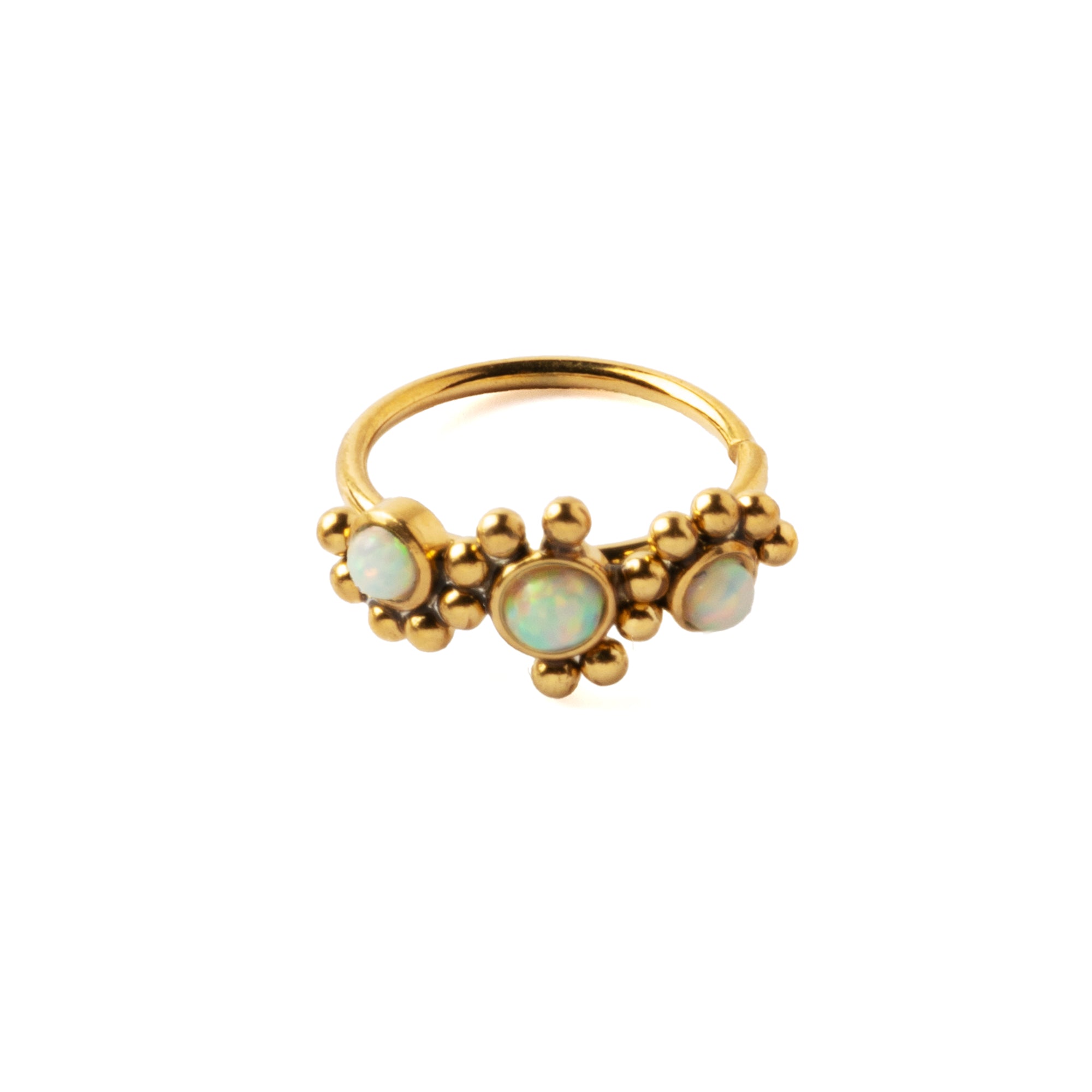 Devina Golden Nose Ring with Opals frontal view