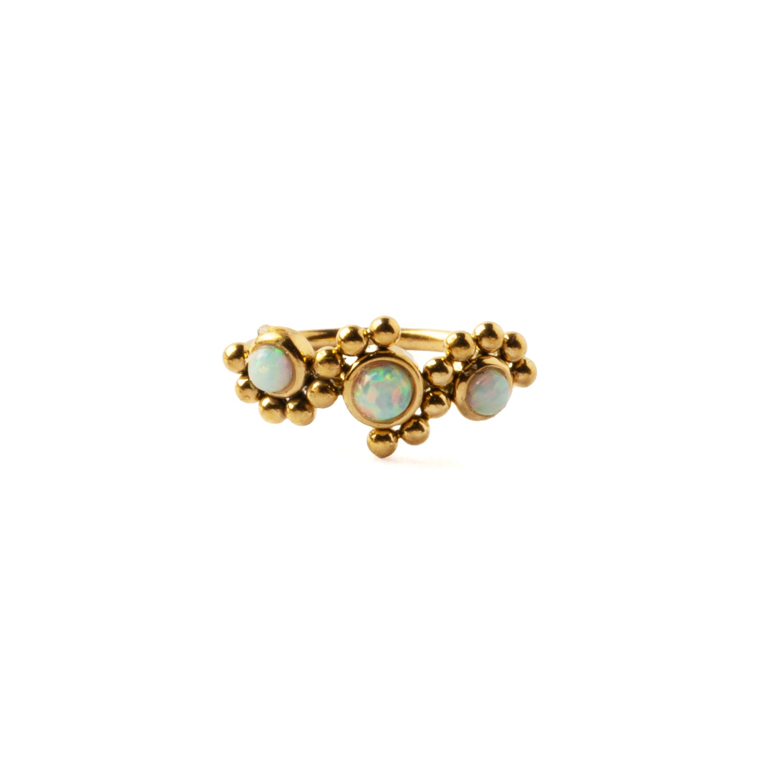 Devina Golden Nose Ring with Opals frontal view