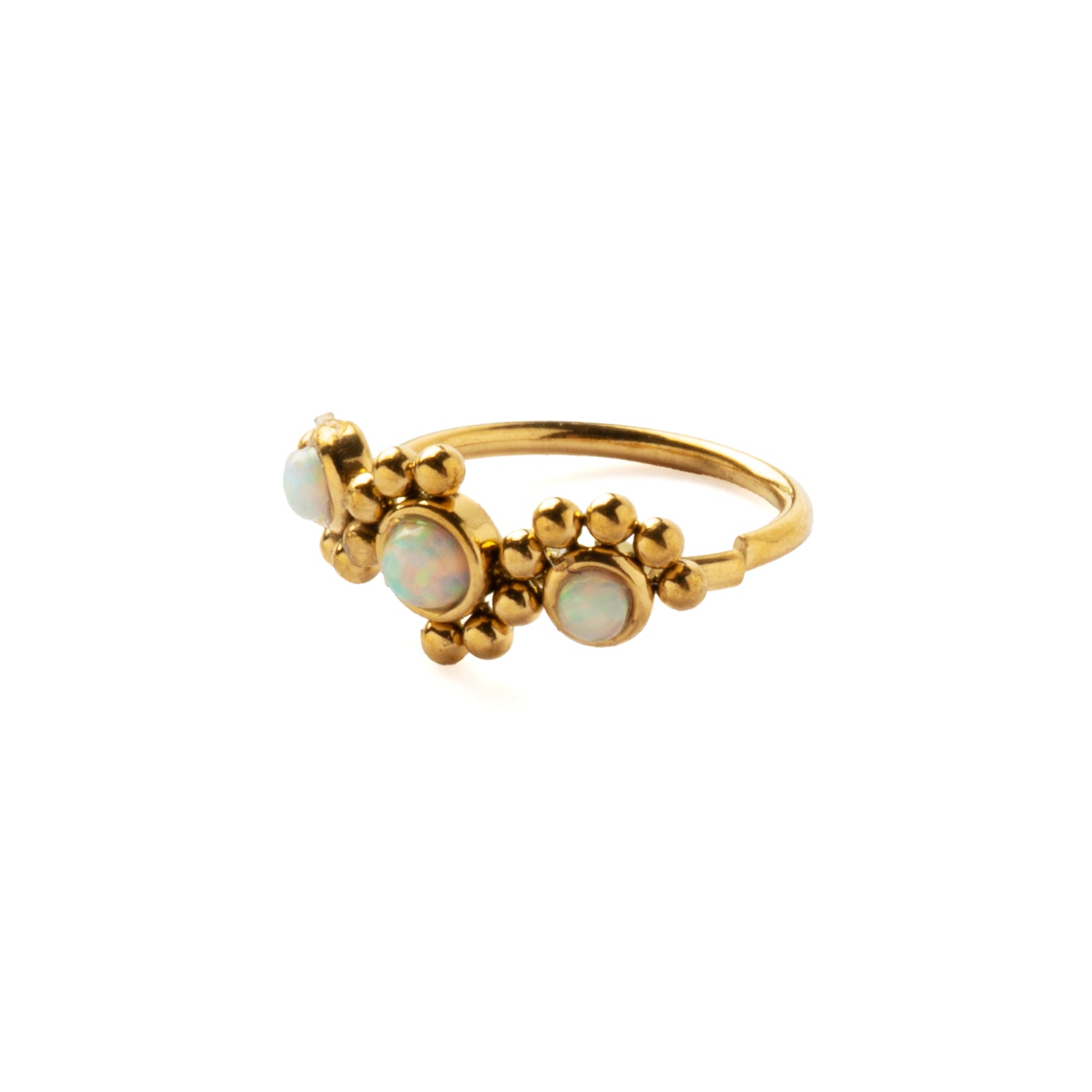 Devina Golden Nose Ring with Opals right side view