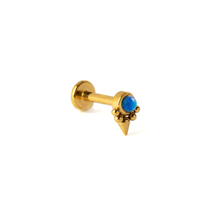 Elvira Gold surgical steel internally threaded Labret with Blue Opal left side view