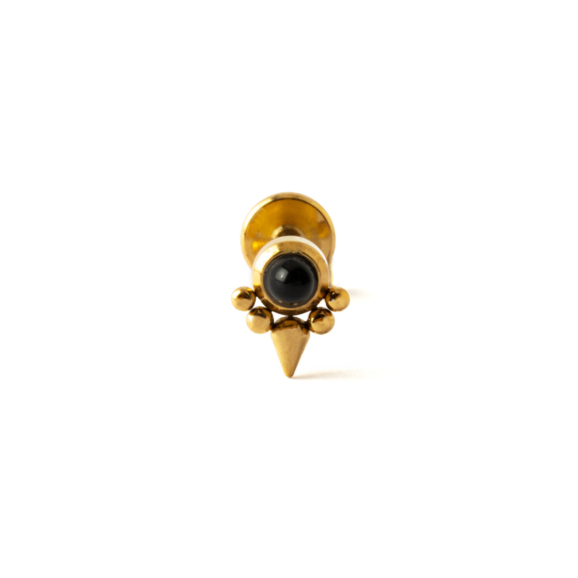 Elvira Gold surgical steel internally threaded Labret with Black Onyx frontal view