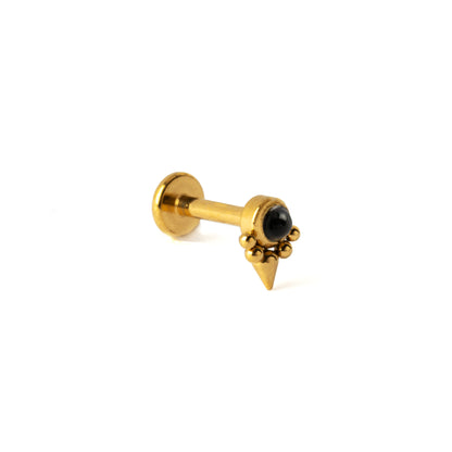 Elvira Gold surgical steel internally threaded Labret with Black Onyx left side view
