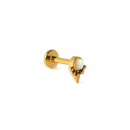 Elvira Gold surgical steel internally threaded Labret with White Opal left side view