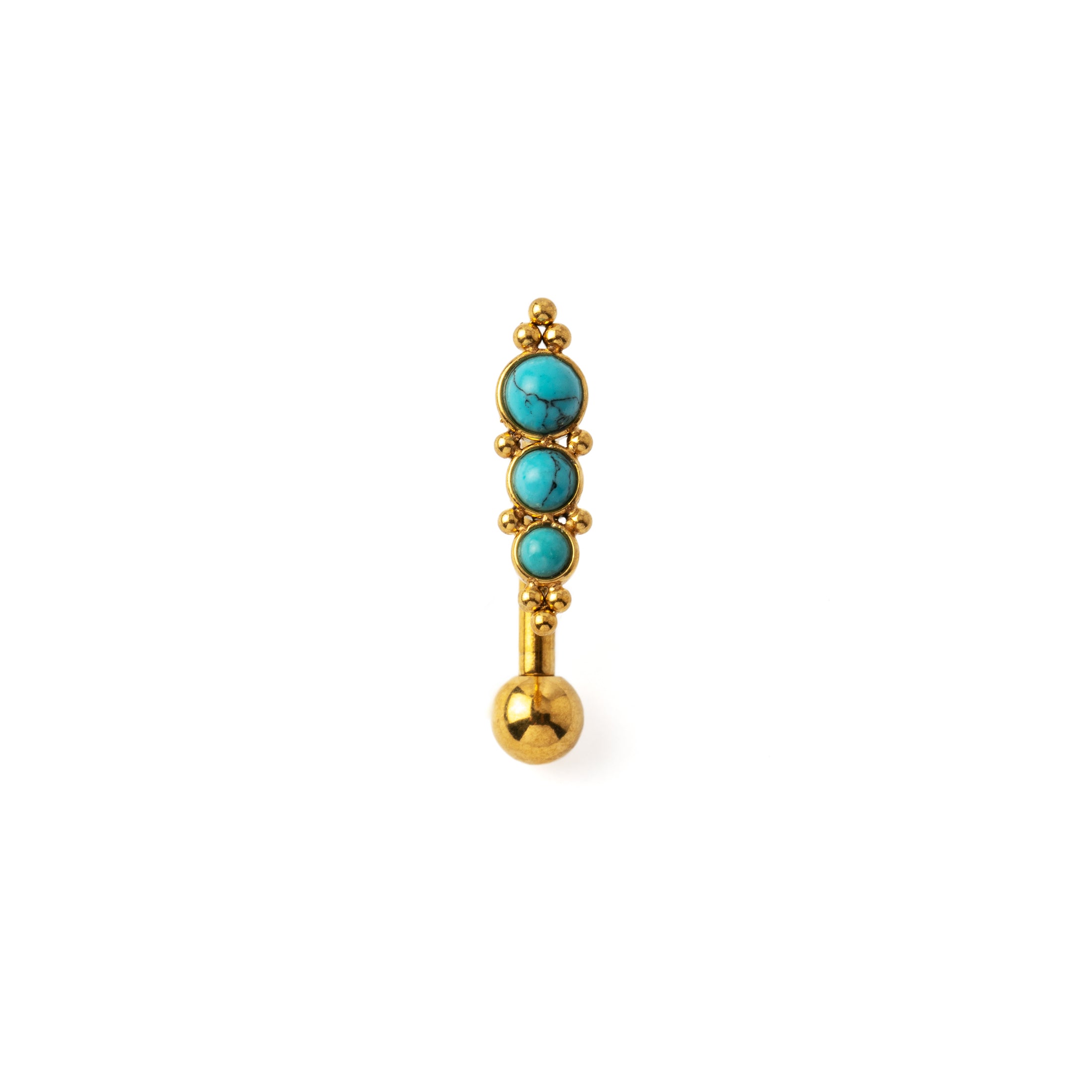 Floating Golden Navel Piercing with Turquoise frontal view