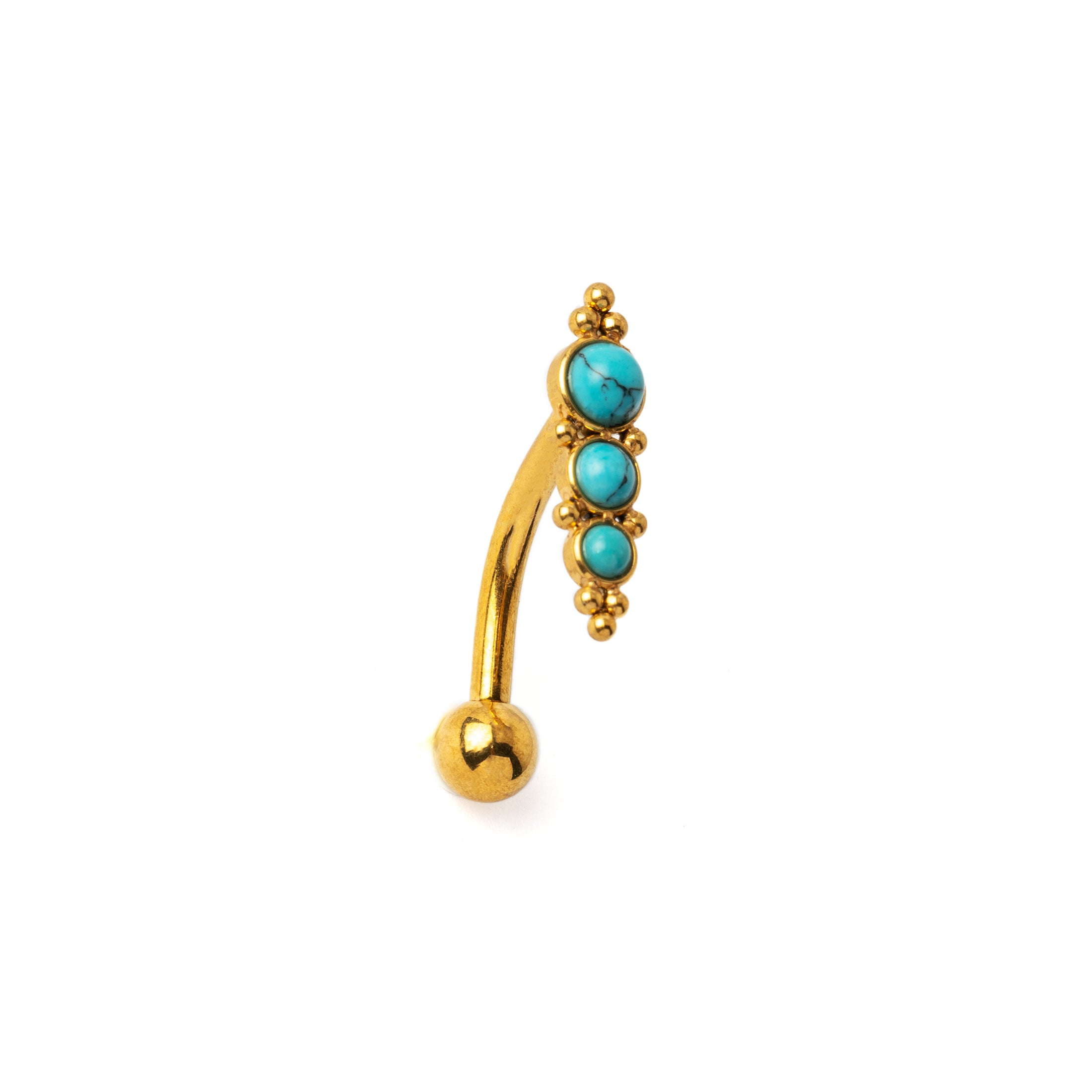 Floating Golden Navel Piercing with Turquoise right side view