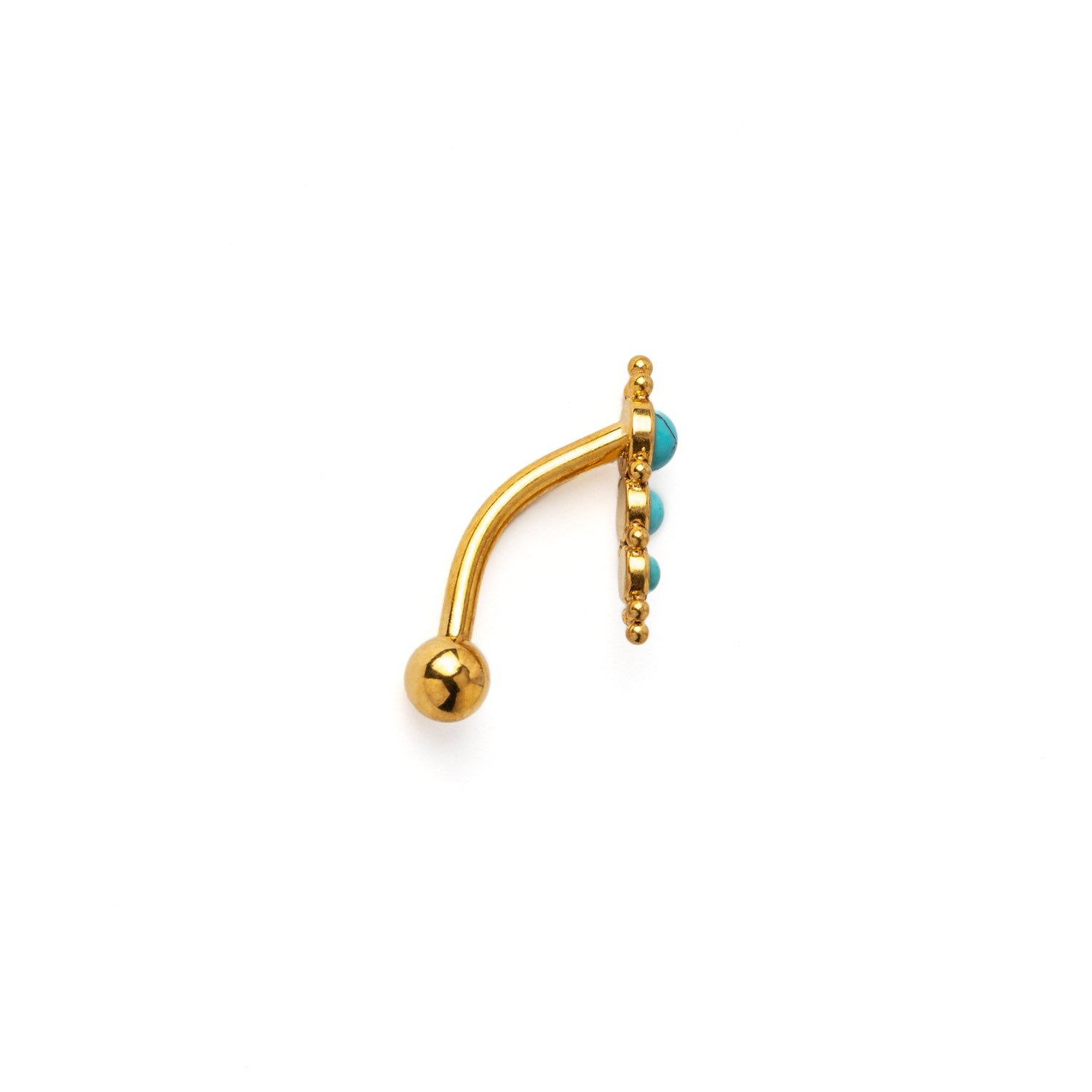 Floating Golden Navel Piercing with Turquoise side view
