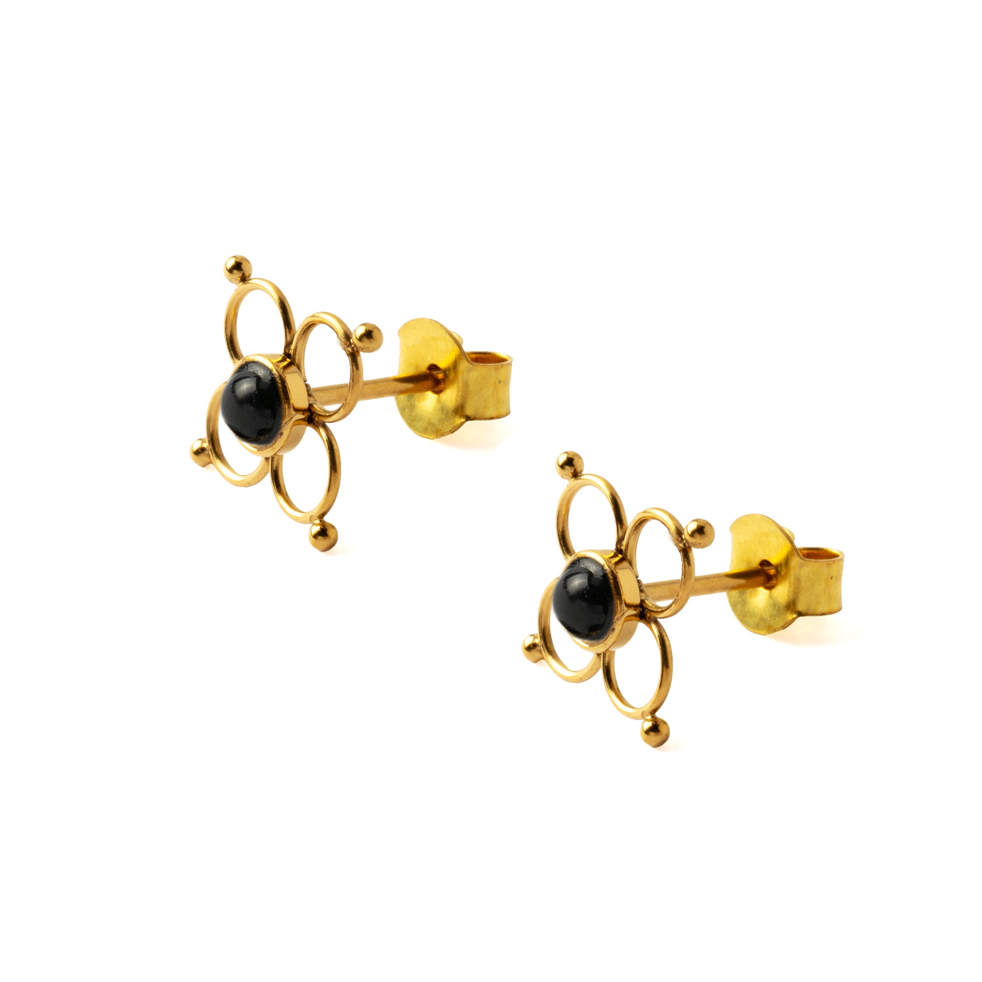 Flower Wire Ear Studs with Black Onyx