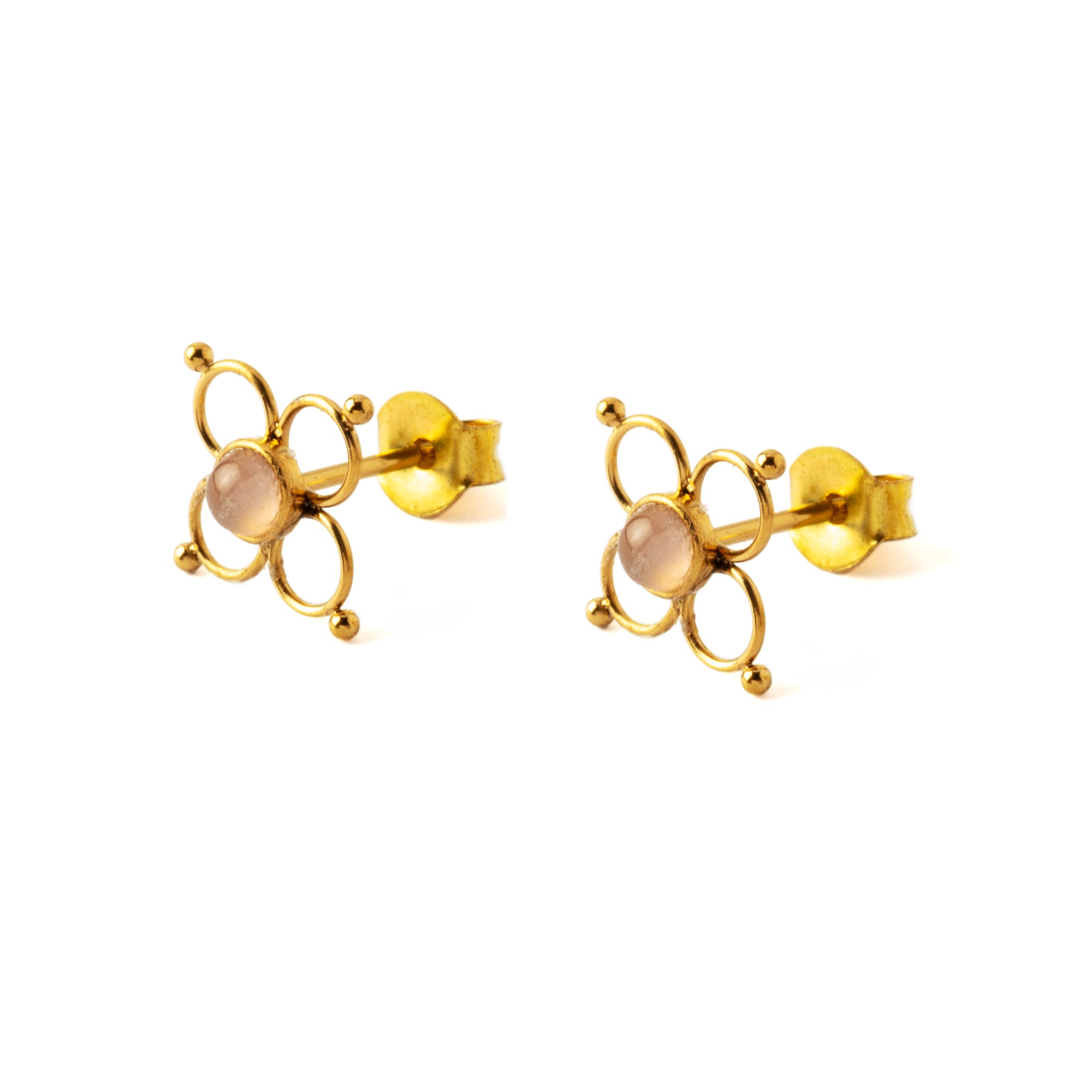 Flower Wire Ear Studs with Rose Cat Eye