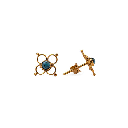 Flower Wire Ear Studs with Turquoise