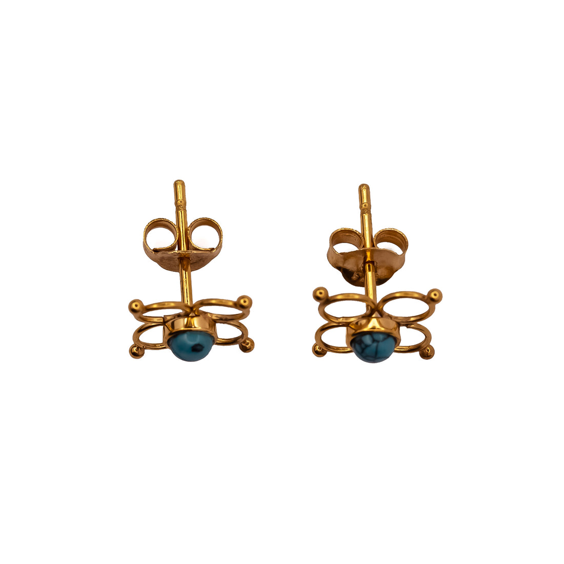 Flower Wire Ear Studs with Turquoise