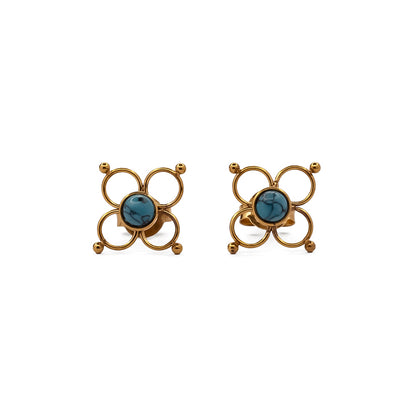 Flower Wire Ear Studs with Turquoise