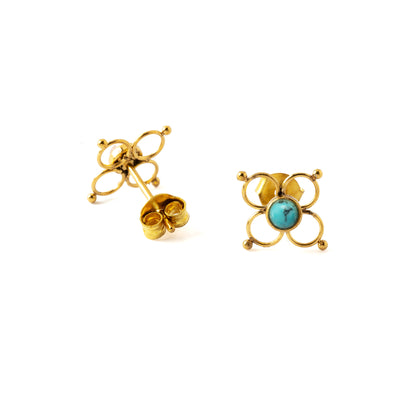 Flower Wire Ear Studs with Turquoise