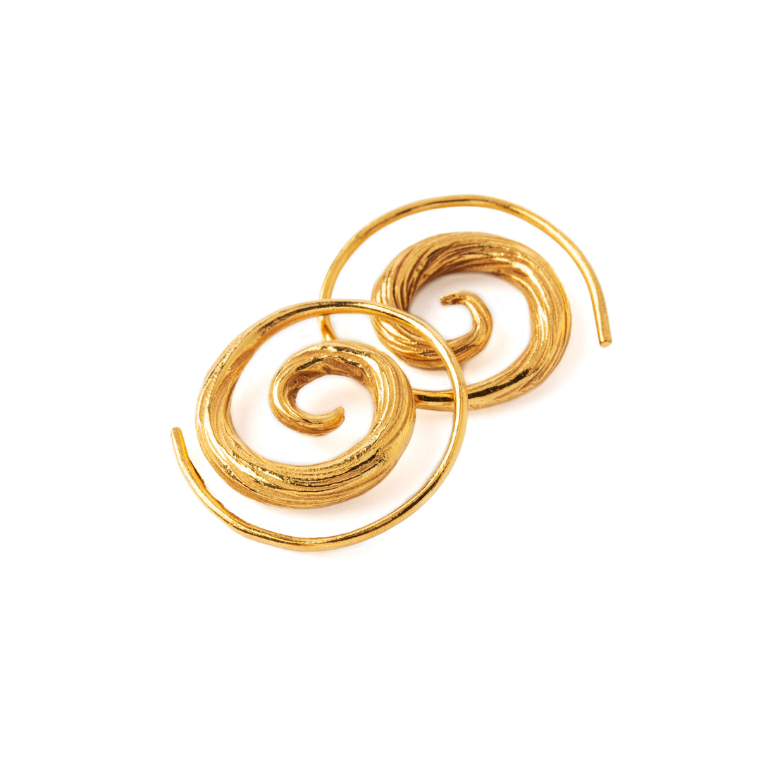 El Nino Gold Spiral Earrings front and side view
