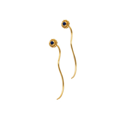 Gold Flower &amp; Lapis Stem Earrings right side view