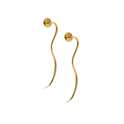 Gold Flower &amp; Lapis Stem Earrings back view