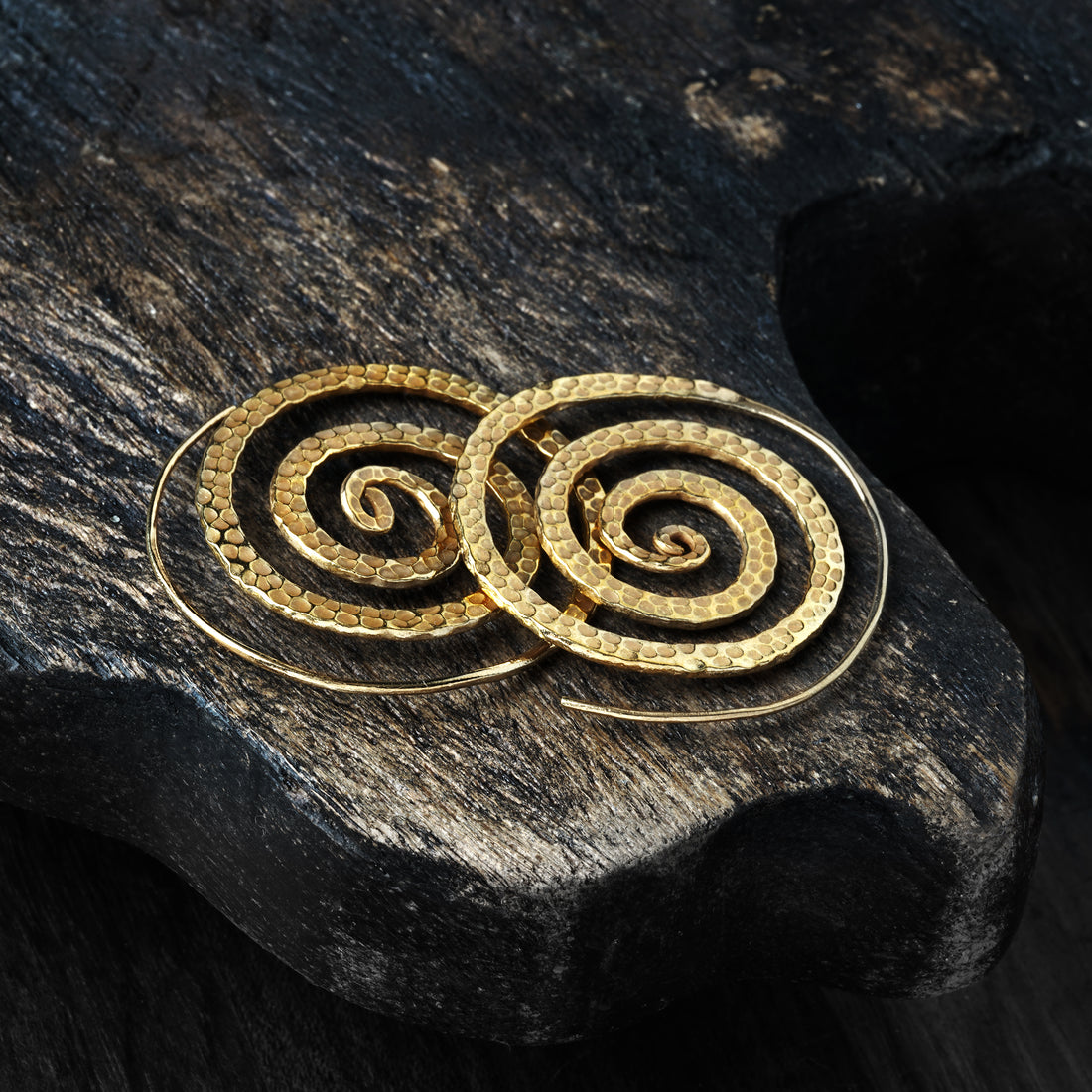 Gold Hammered Spiral Earrings