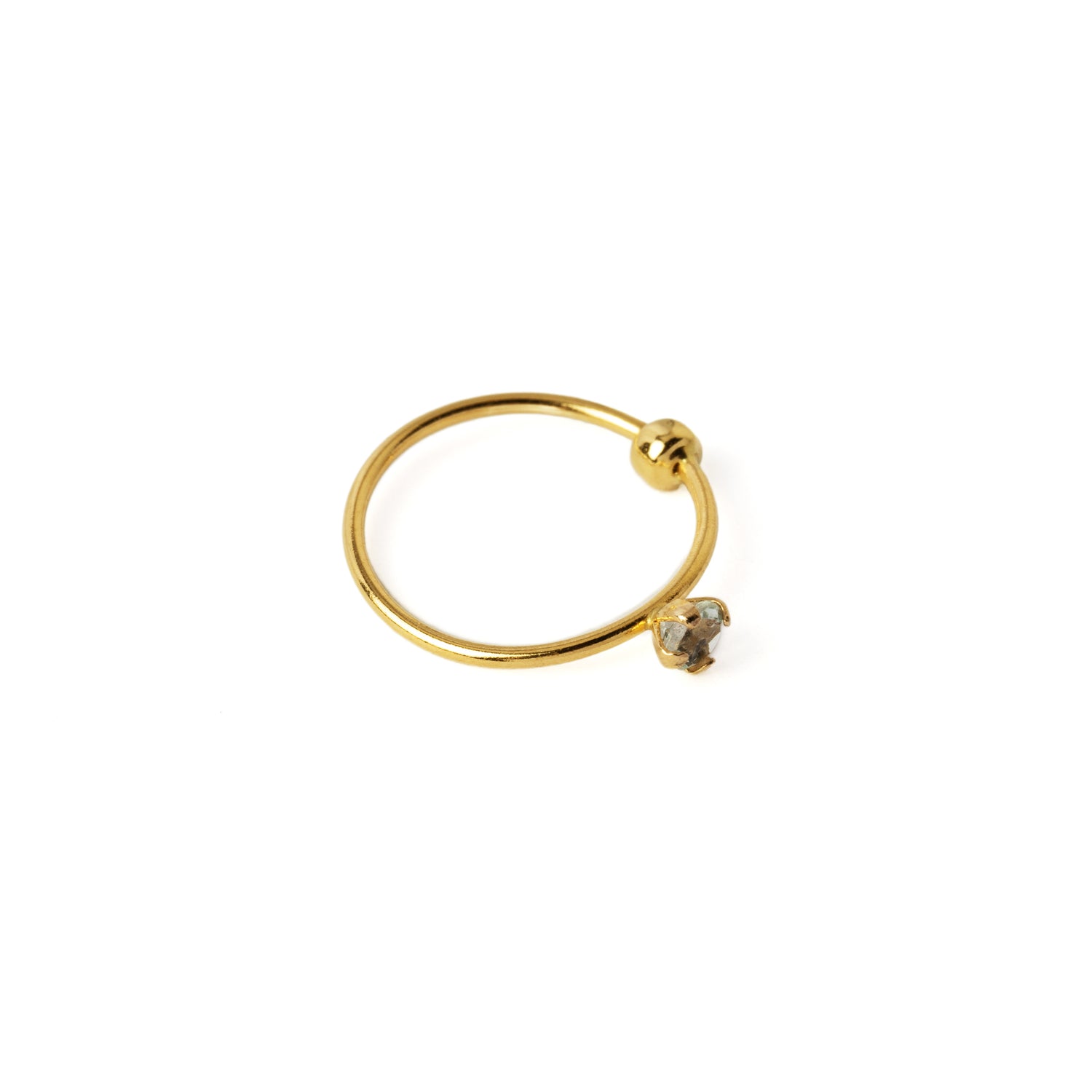 Gold Nose Ring with Aquamarine left side view