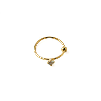 Gold Nose Ring with Aquamarine front view