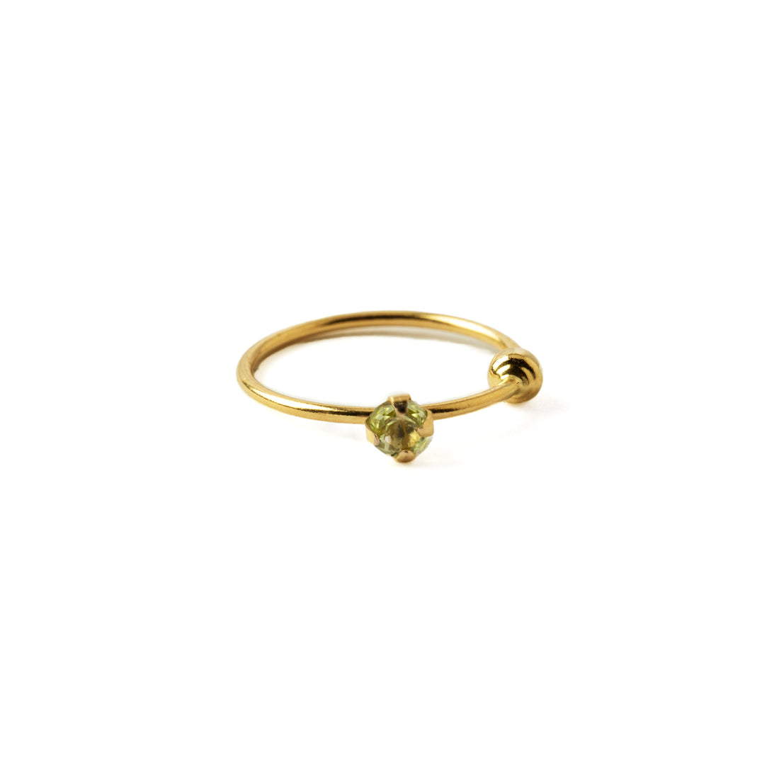 Gold Nose Ring with Peridot frontal view