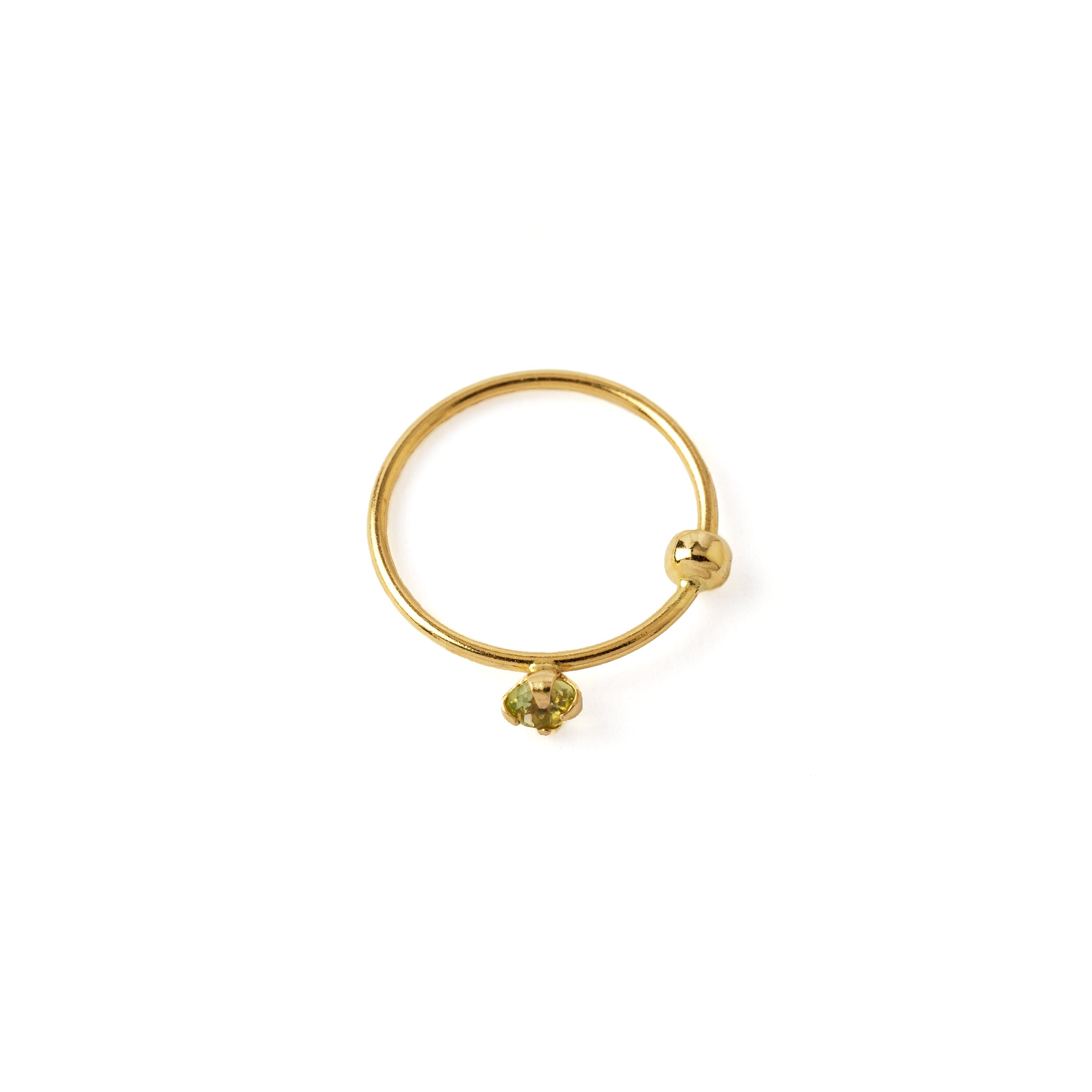 Gold Nose Ring with Peridot front view