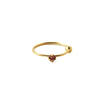 Gold Nose Ring with Pink Tourmaline frontal view