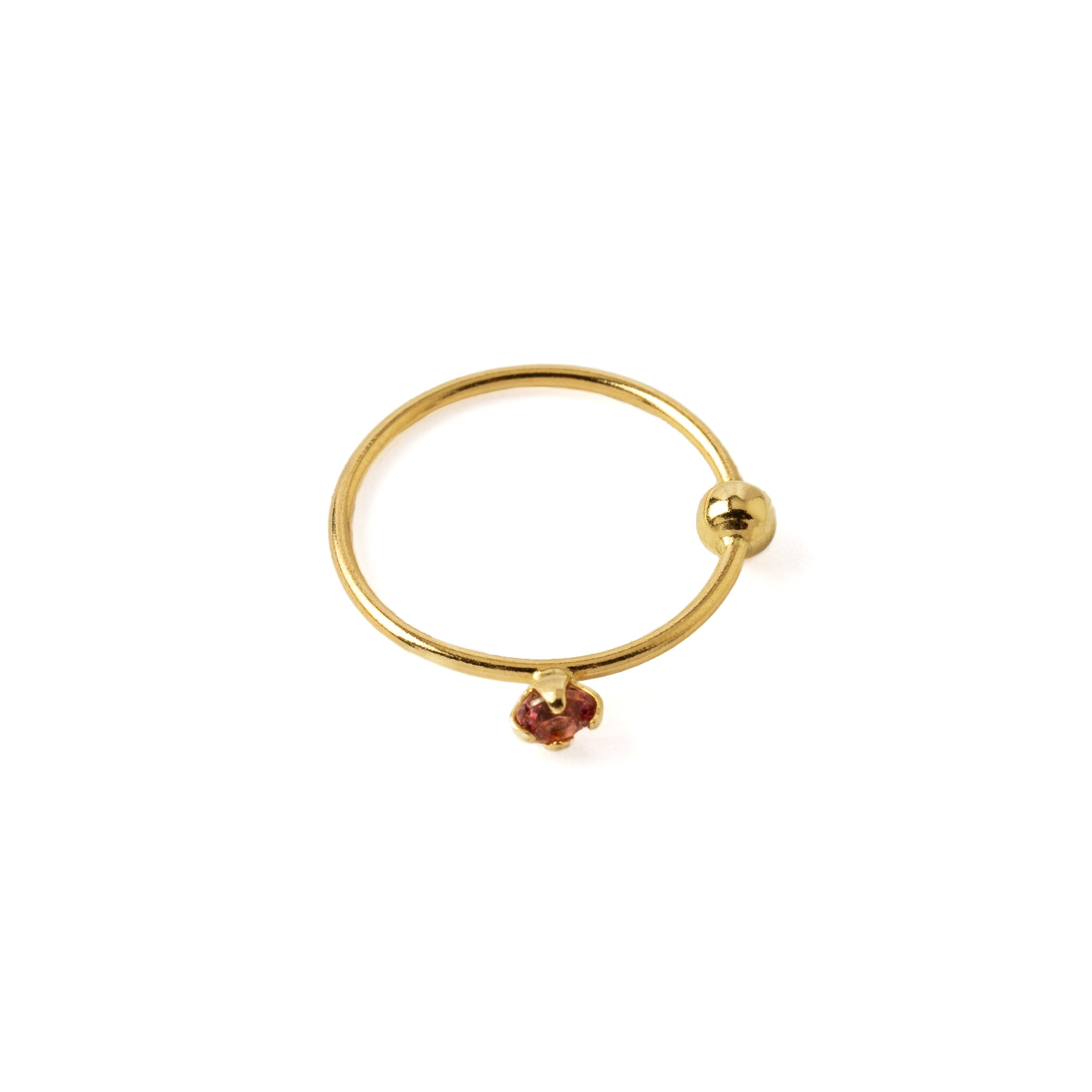 Gold Nose Ring with Pink Tourmaline front view