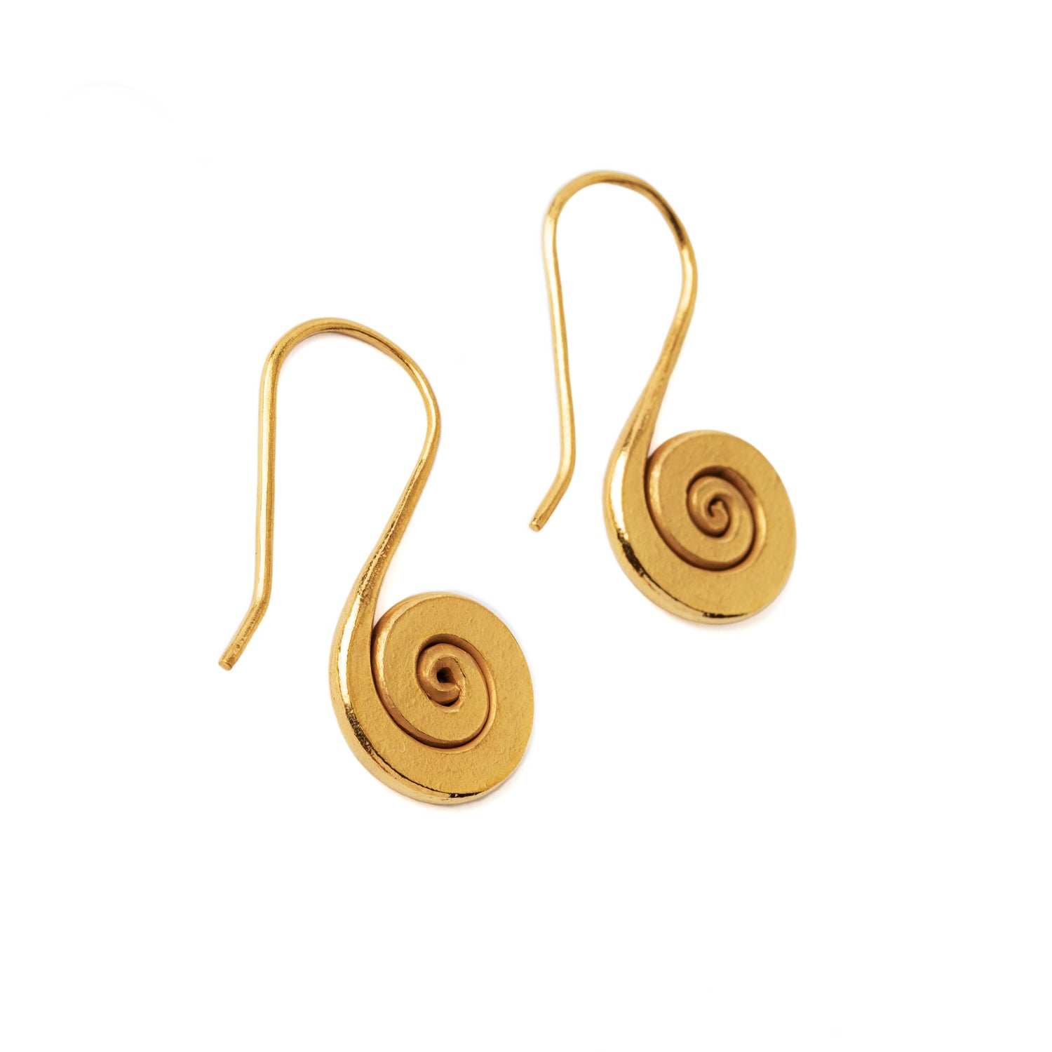 Spiralling Gold Earrings side view