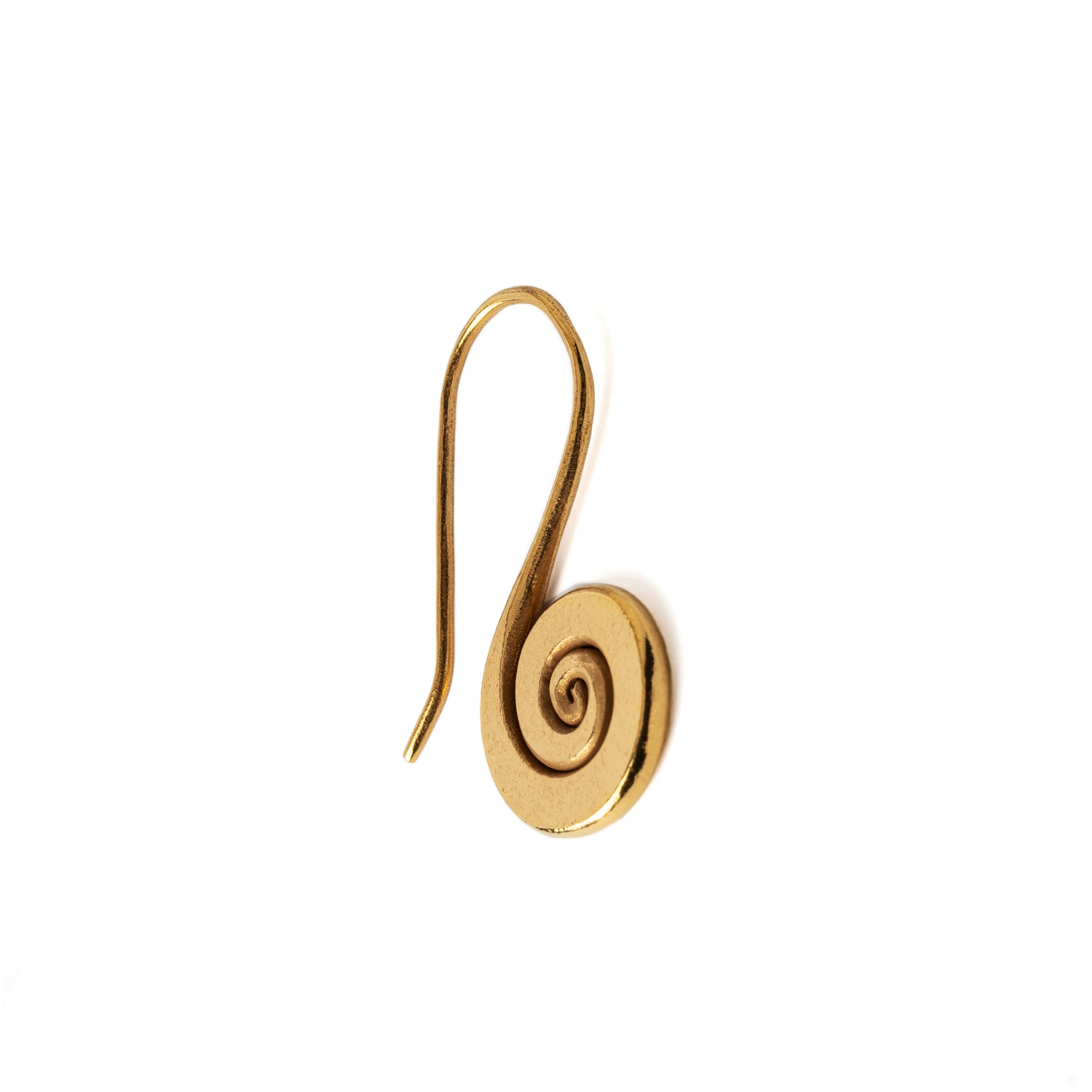 Spiralling Gold Earrings side close up view