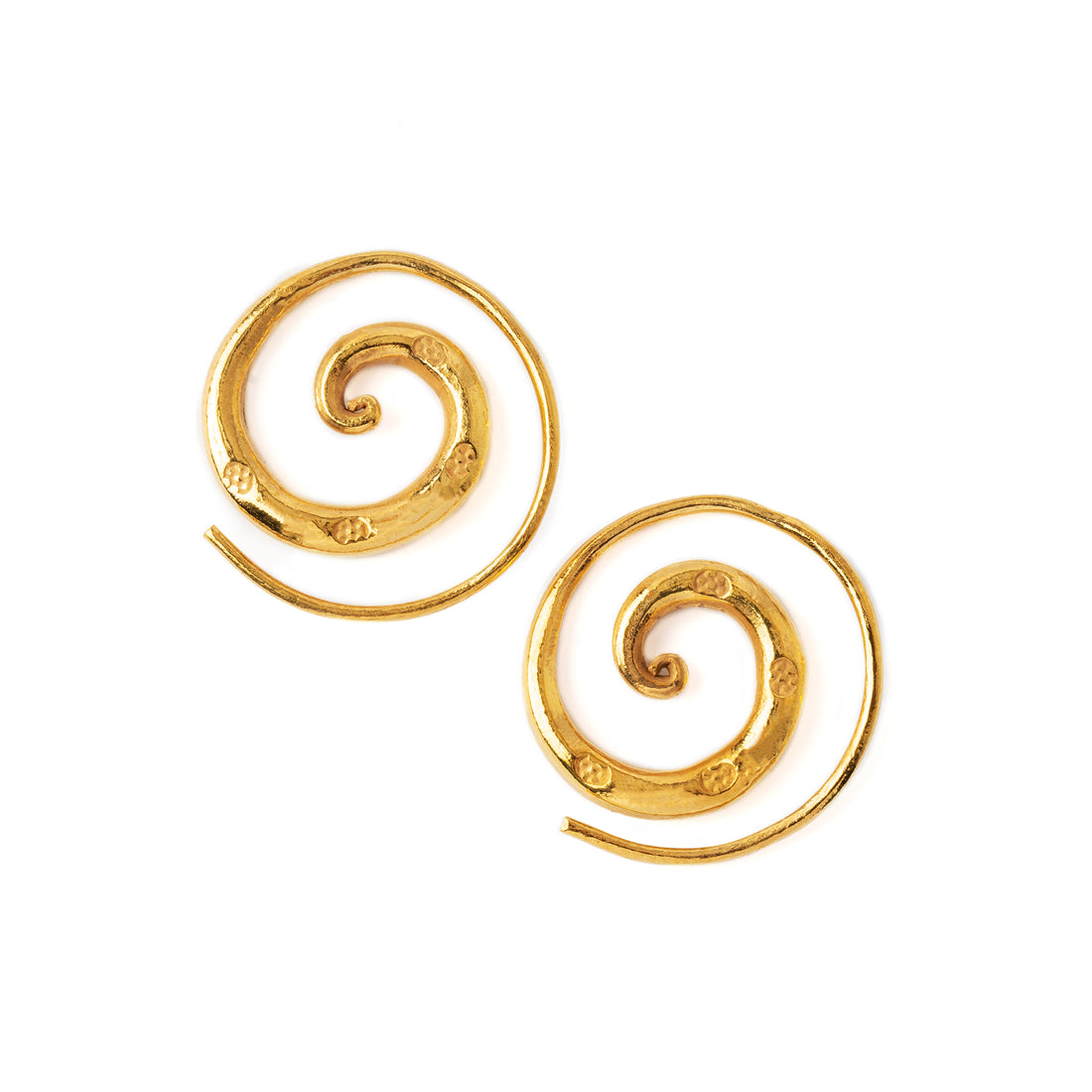 Stamped Gold Spiral Earrings frontal view