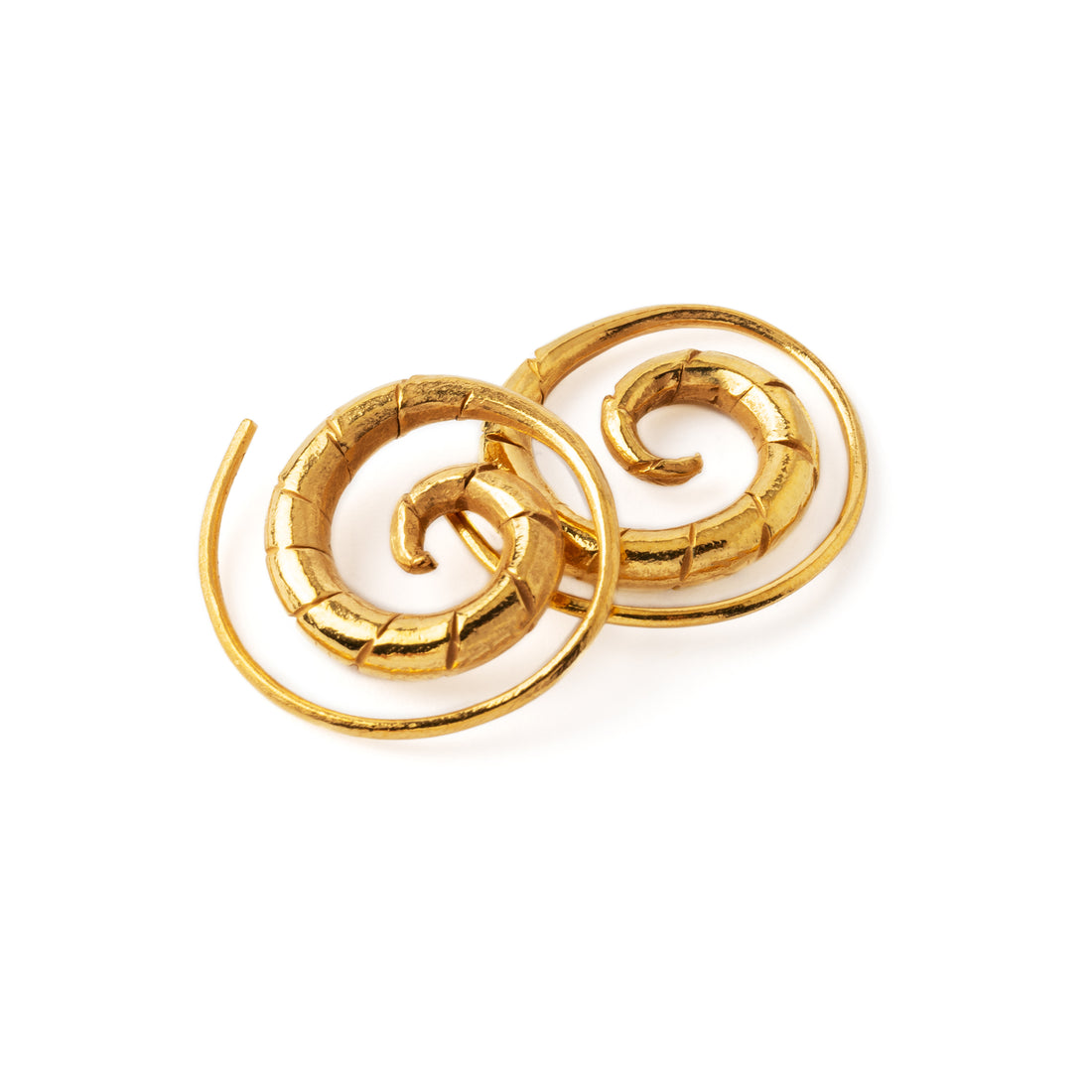 Gold Spiral Swirl Earrings front and side view