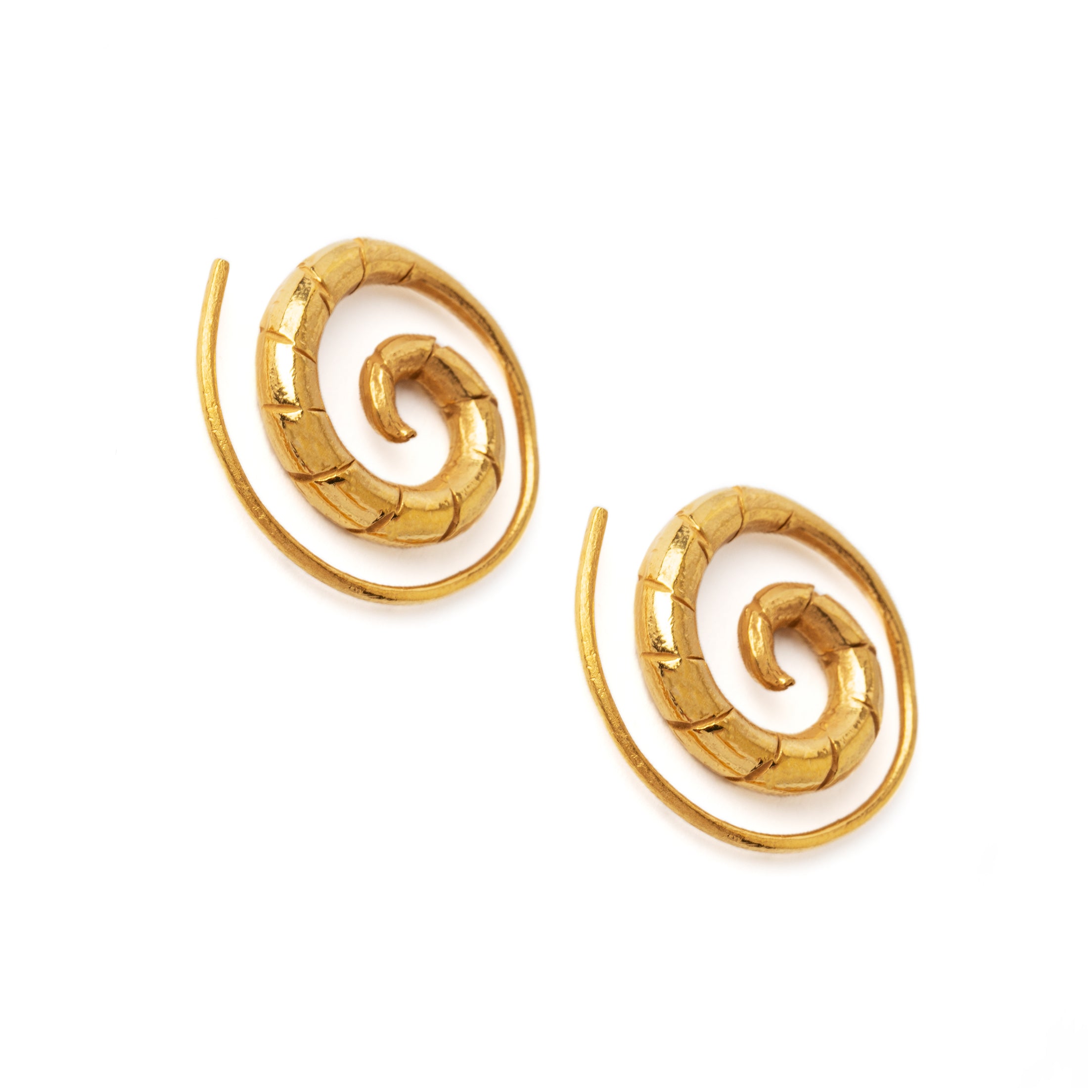 Gold Spiral Swirl Earrings side view