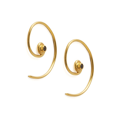 Gold &amp; Garnet Koru Earrings right side view