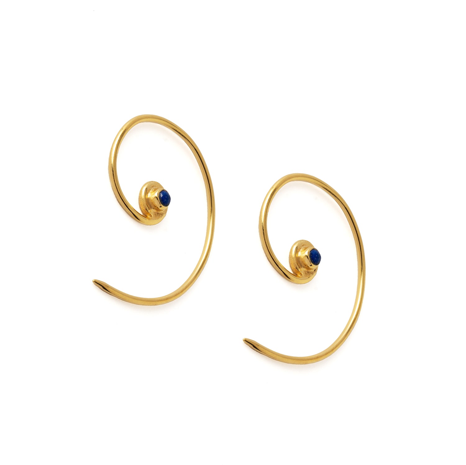 Gold &amp; Lapis Koru Earrings right side view