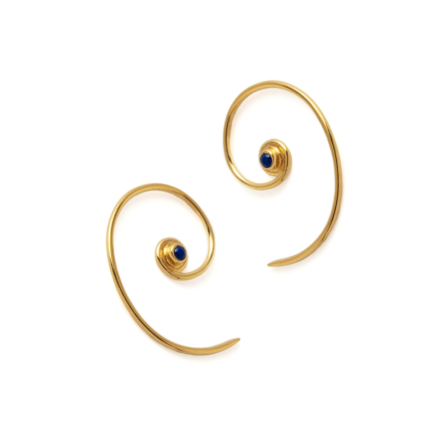 Gold &amp; Lapis Koru Earrings right and left view
