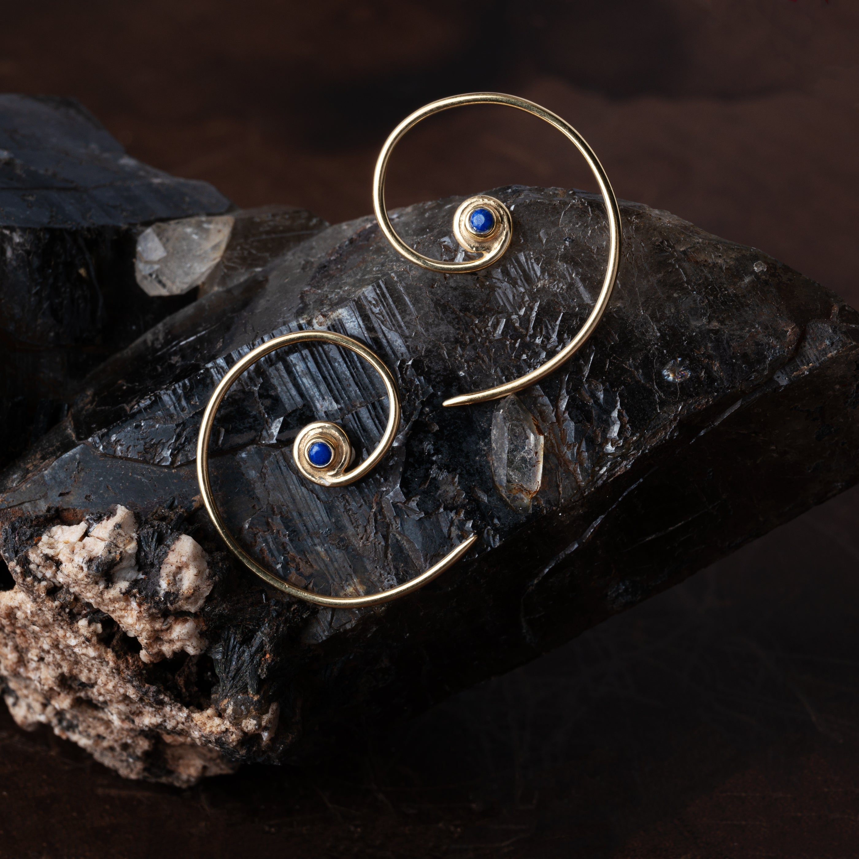 Gold &amp; Lapis Koru Earrings